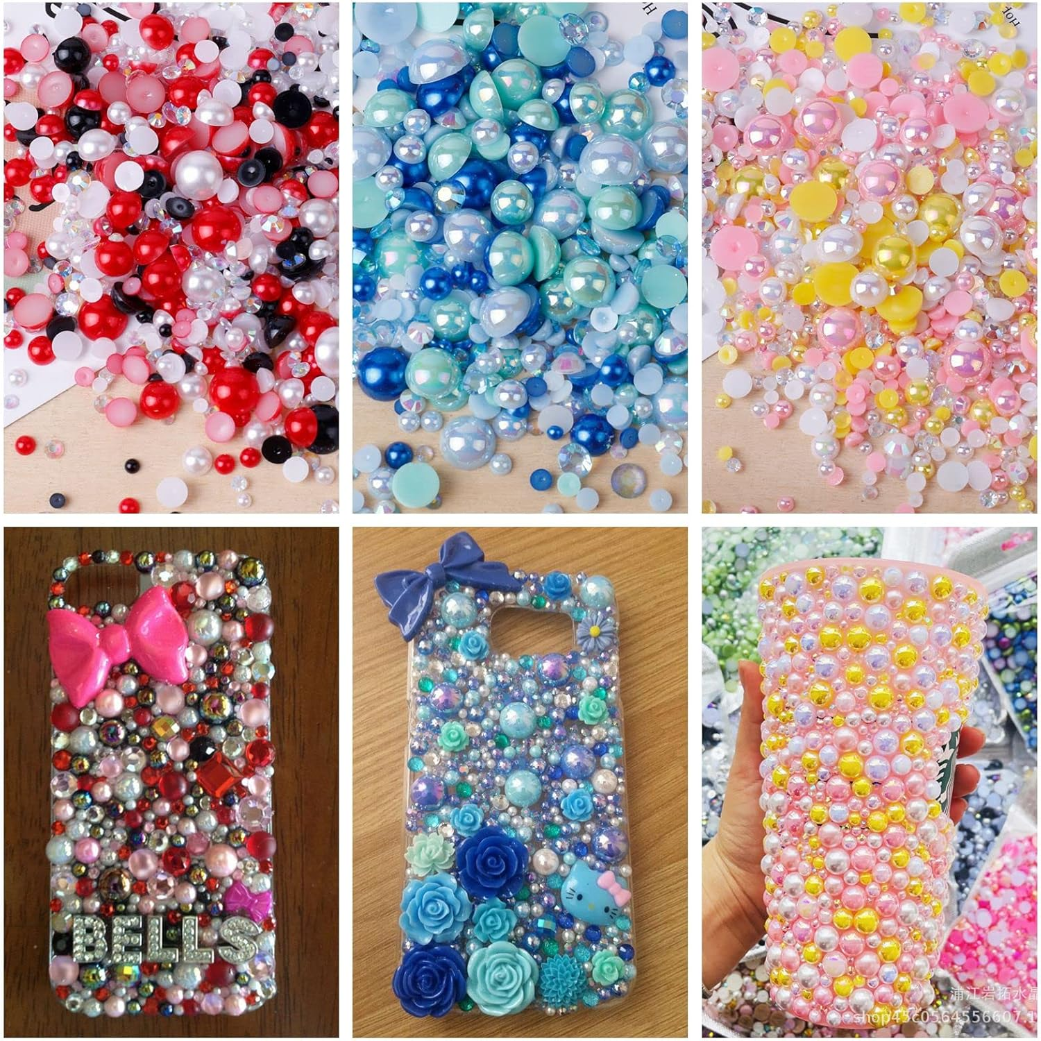 ASTARON 50G Mix Flat Back Pearls and Rhinestones for Crafts Mixed Size 3Mm-10Mm Flat Back Rhinestones for Crafts Flatback Pearls for DIY Tumblers Mugs Nail Art Shoes Clothes (Blue Series) image number 6