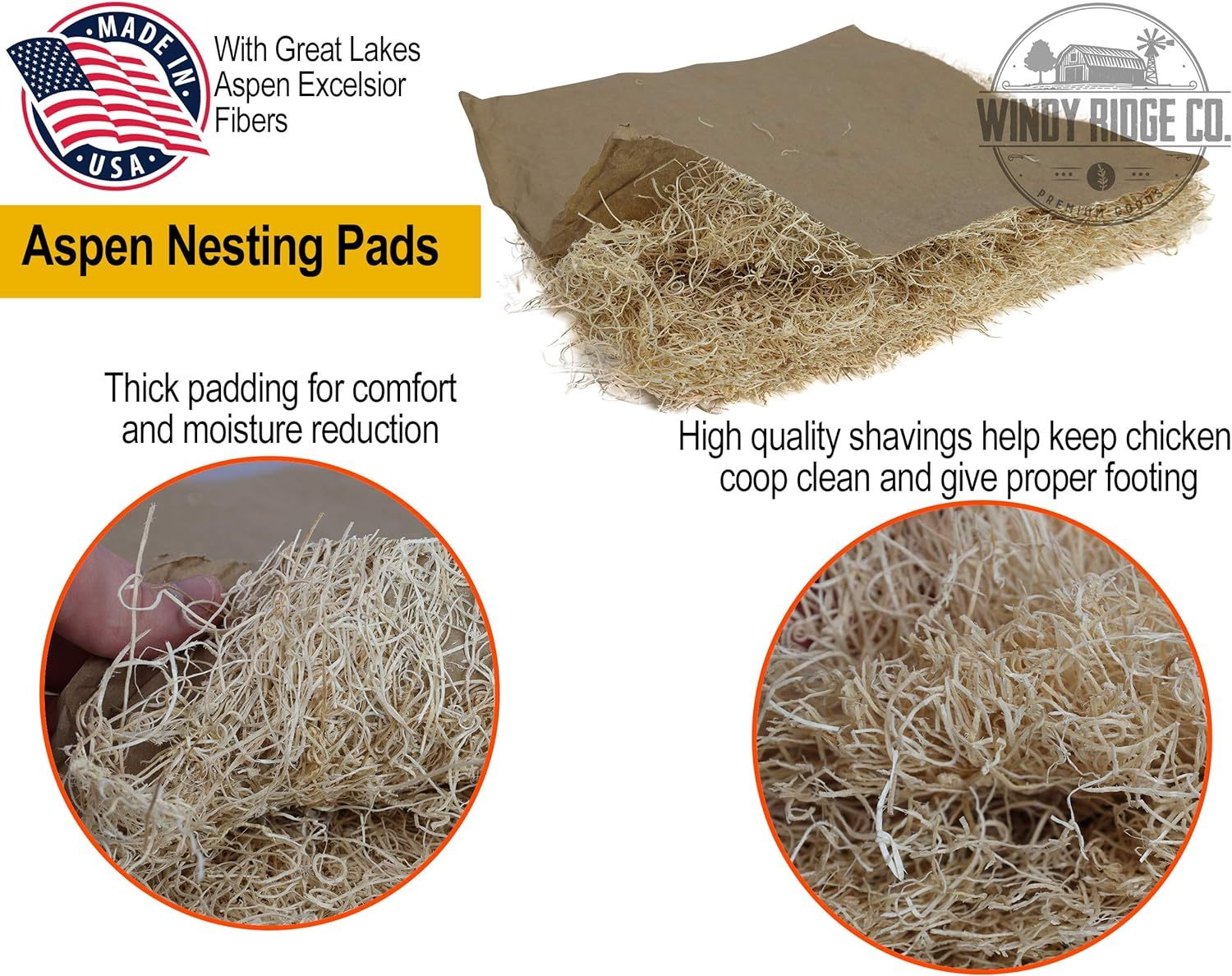 Natural Chicken Nesting Pads - 10 Pack - Aspen Excelsior Bedding Hen Nest Box Liners - USA Made - 13" X 13" image number 4