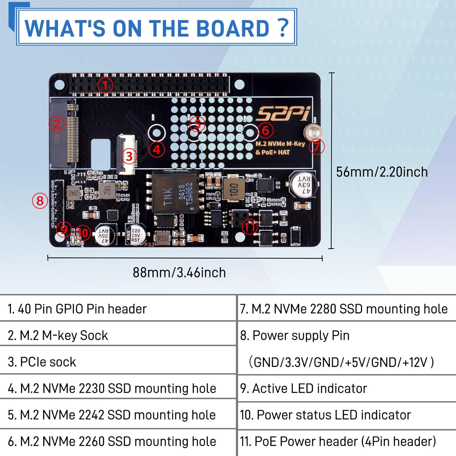 Geeekpi P33 M.2 NVME M-Key Poe+ Hat with Official Pi 5 Active Cooler for Raspberry Pi 5, Support M.2 Nvme Ssds 2230/2242/2260/2280 image number 1