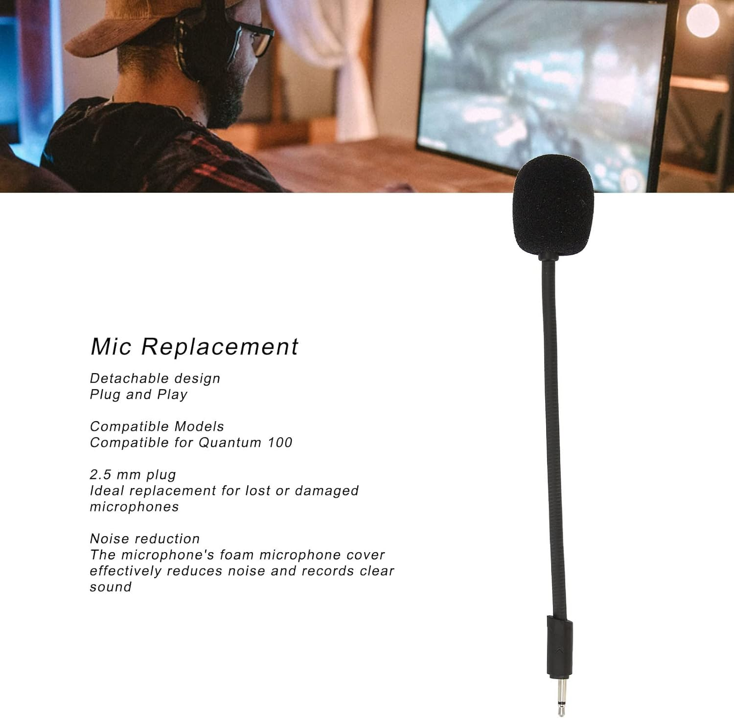 Denash Quantum Detachable Noise Reduction Gaming Mic Replacement, 2.5Mm, Omnidirectional, 3.5Mm Jack image number 3