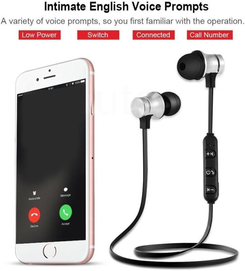 Wwyan 2Pcs Black Earphone Magnetic In-Ear Stereo Headset Earphone Wireless Bluetooth 4.2 Headphone Gift