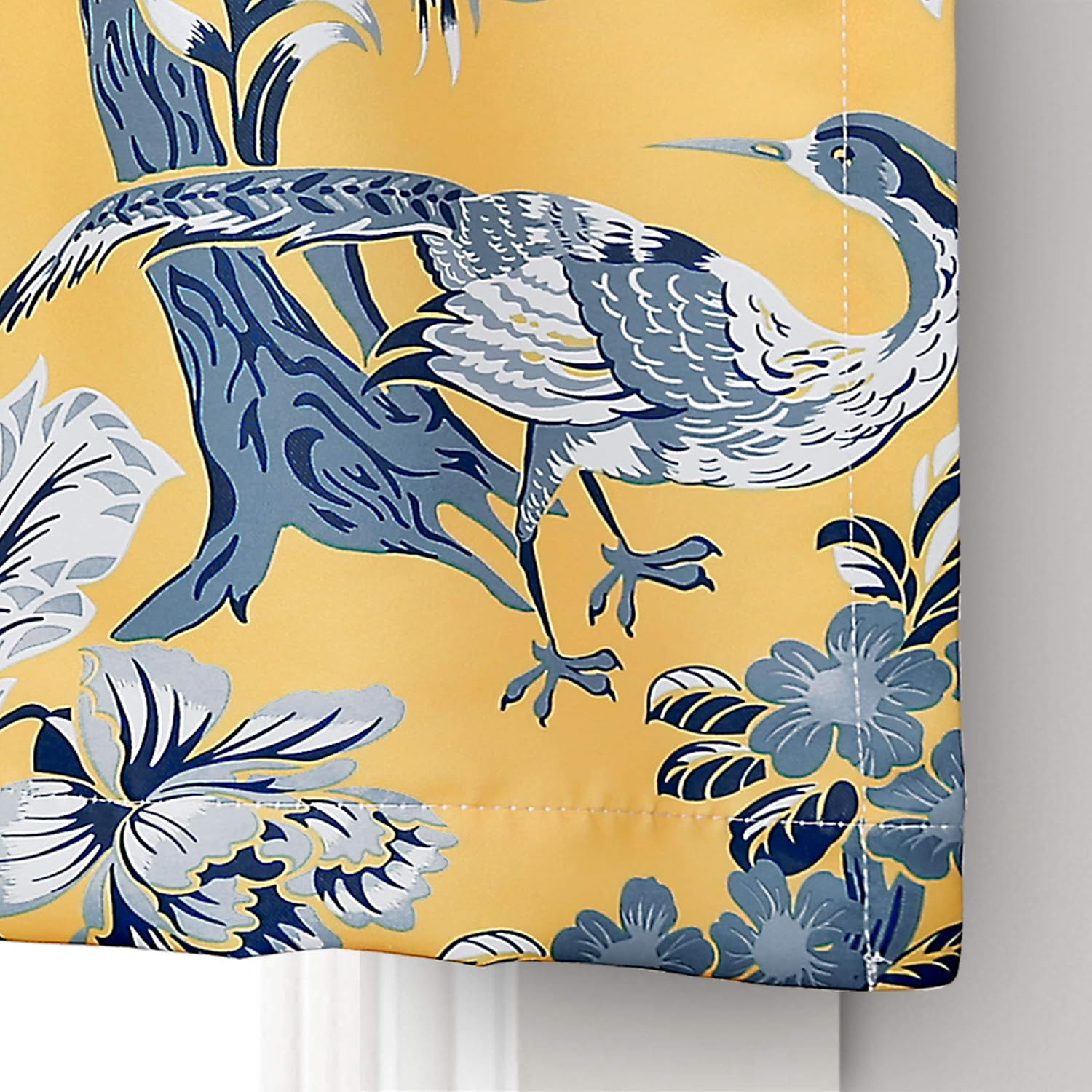 Lush Decor Dolores Valance Bird Floral Print Single Curtain, 18" X 52", Yellow image number 6