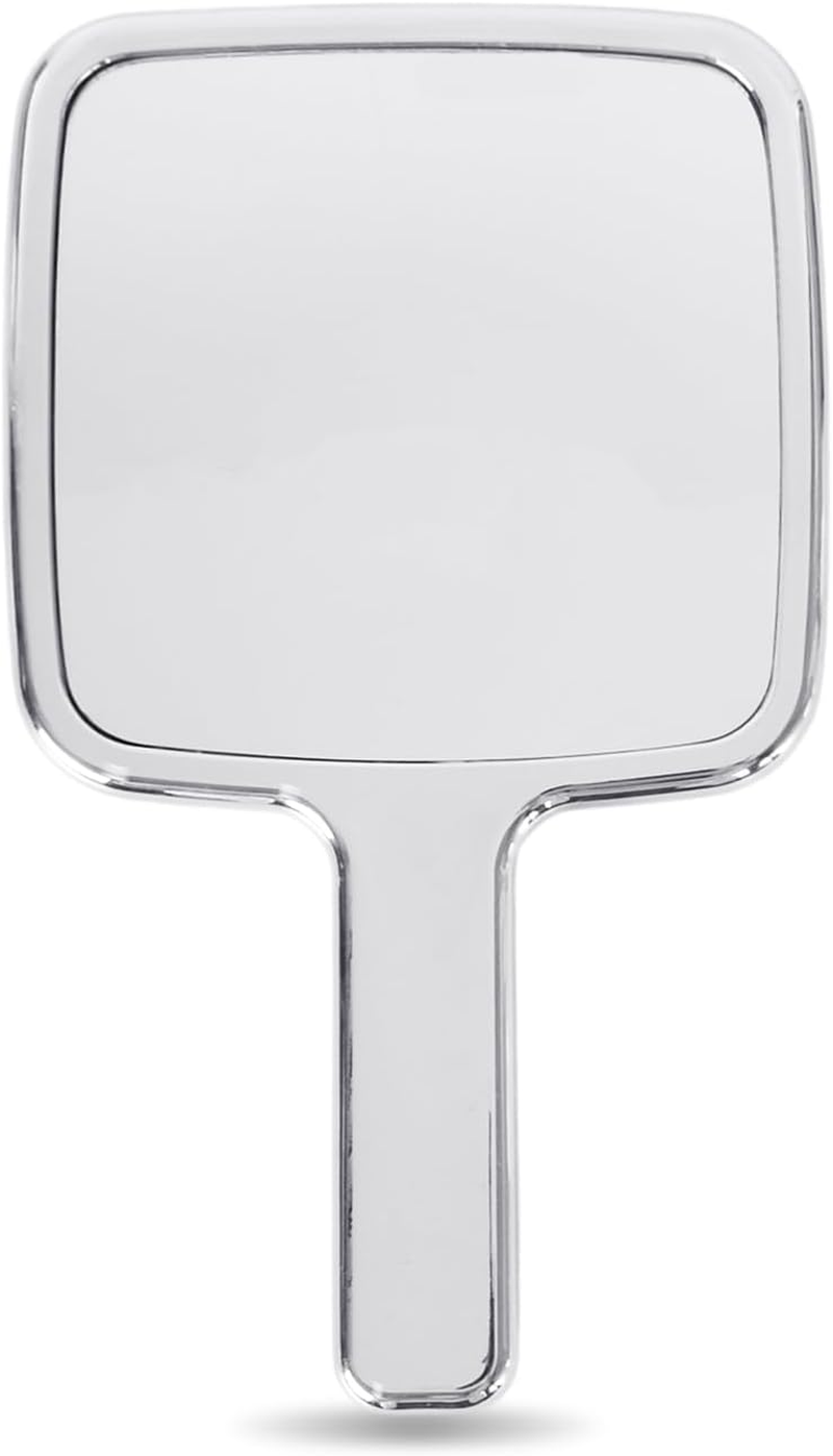DEARBAG Hand Mirror, Professional Salon Hand-Held Mirror, Portable Travel Makeup Mirrors, Barber'S Shaving Salon Mirrors, Hairdresser'S Compact Mirrors Tool with Handle, Silver (1, Square) image number 6