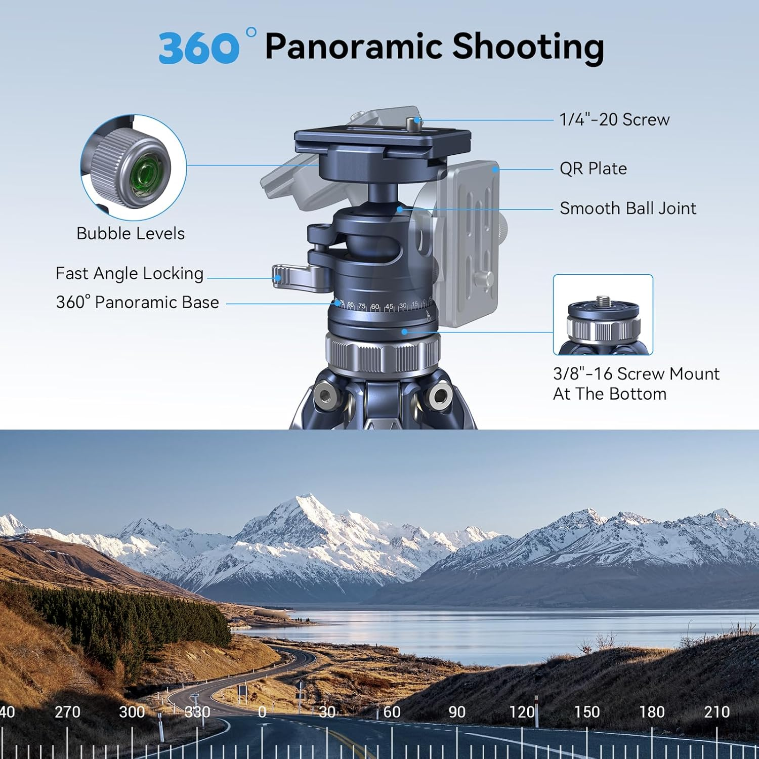 Smallrig 63" Lightweight Travel Tripod, Camera Tripod with Compact Unconventional Center Column, 360&deg; Ball Head, QR Plate, Travel Bag, Load up to 17.6 Lbs / 8 Kg, for Most DSLR Cameras -4222 image number 2