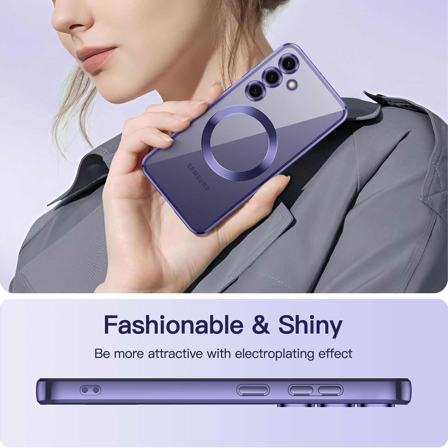 Jetech Soft Clear Case for Samsung Galaxy S24 6.2-Inch, Camera Lens Full Protection, Compatible with Magsafe Wireless Charging, Shockproof Electroplated TPU Phone Cover (Cobalt Violet) image number 6