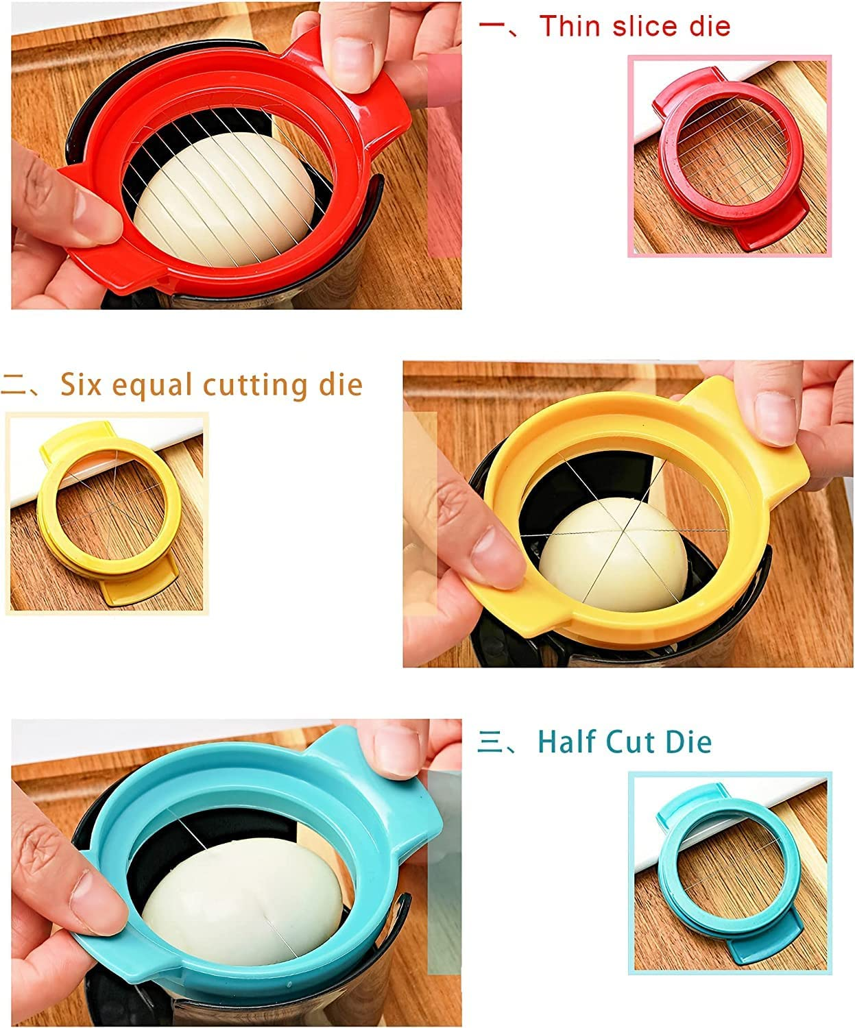 3 in 1 Egg Slicer with Stainless Steel Wires, 3-In-1 Multipurpose Egg and Soft Fruit Slicer, 3 in 1 Egg Slicer and Egg Piercer Combo, Egg Cutter for Multiple Slicing Options image number 4