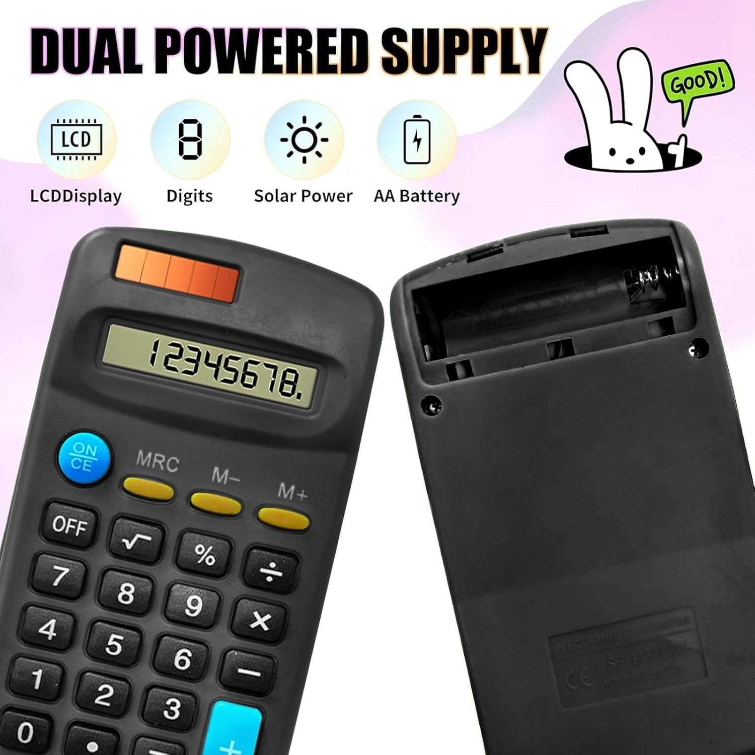 18 Pack Basic Calculators for Students, Pocket Calculator Bulk Classroom Mini Calculators Solar and Battery Dual Powered Handheld Calculator 8 Digit Display for Office School and Home Black - Black image number 2