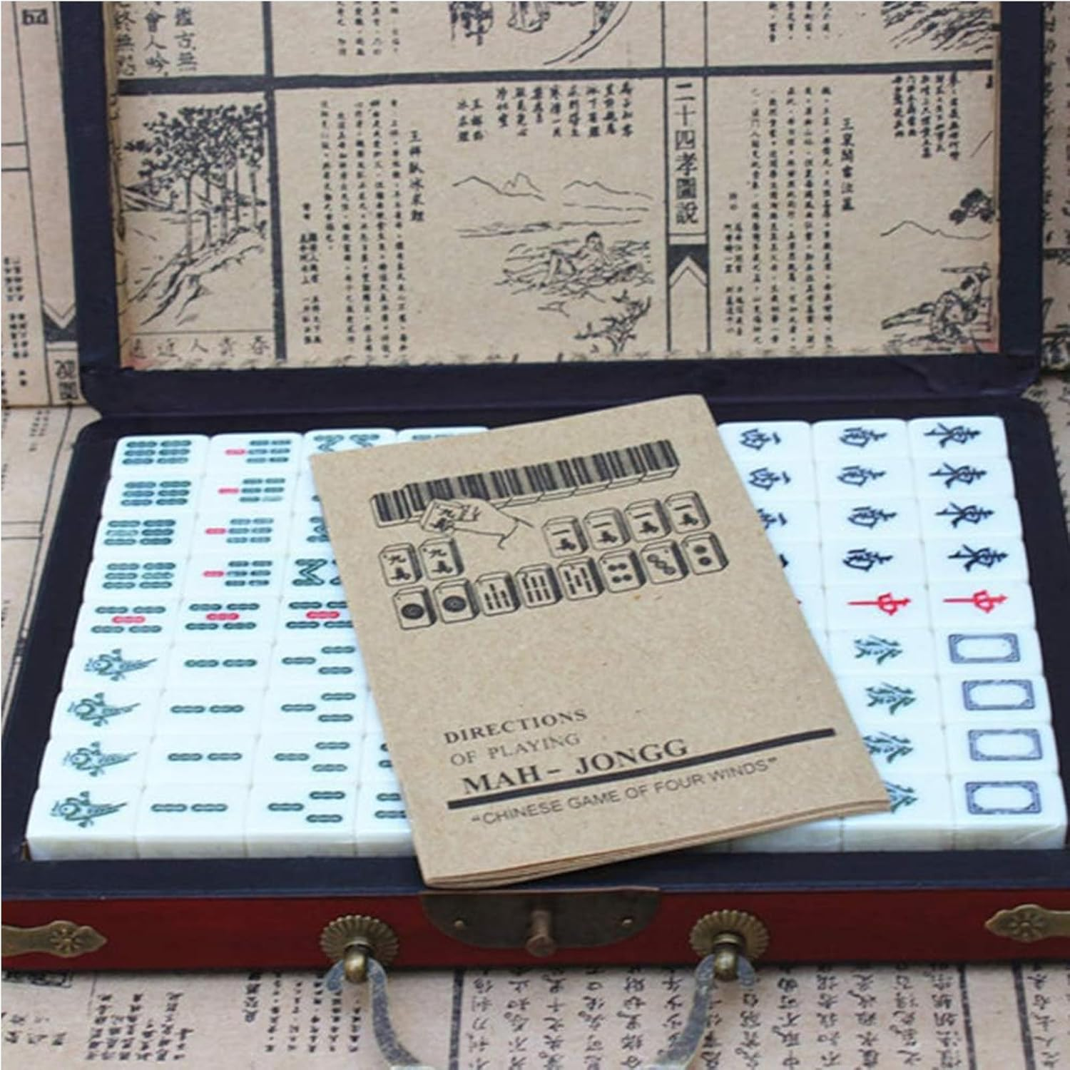 Chinese Traditional Mahjong Game Set, 144 PCS Mahjong Tile Set for Travel Family Party Game image number 3