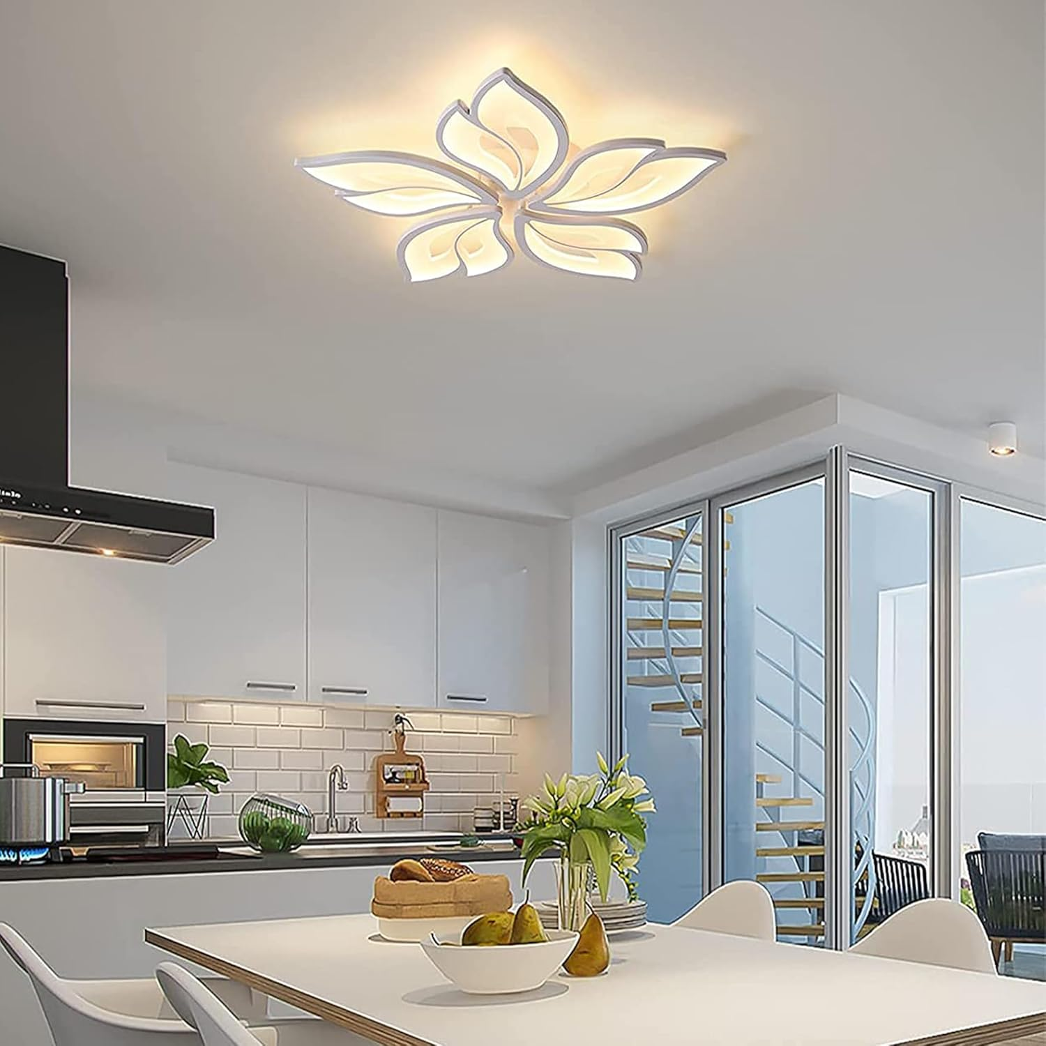 Oninio 60W Modern LED Ceiling Light, 23.6&rdquo; Chandelier Ceiling Lighting, Flush Mount Lighting Fixture White Bedroom Ceiling Lights Flower Ceiling Lamp for Living Room Dining Room Kitchen - 4 Rings/58W image number 2