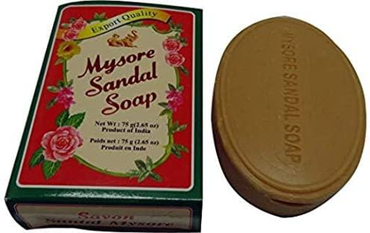 Mysore Sandal Bathing Soap with Sandalwood Oil 75 Gram 10-Pack Herbal Ayurveda (10 X 75 G / 6 X 2.62 Oz)