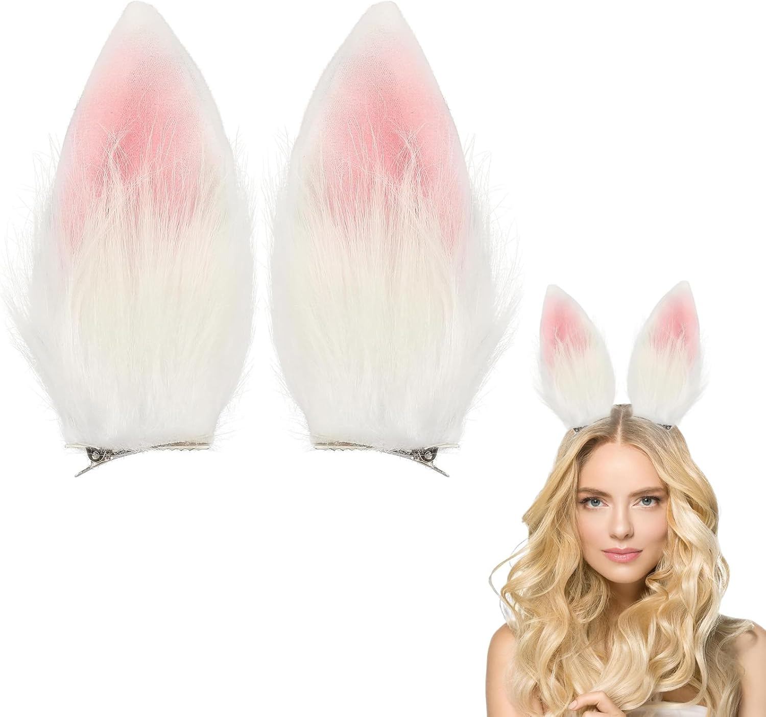 Fluffy Bunny Ear Hair Clip-White Rabbit Ears for Easter, Halloween, and Cosplay Costume Accessories for Bunny Girls and Women image number 1