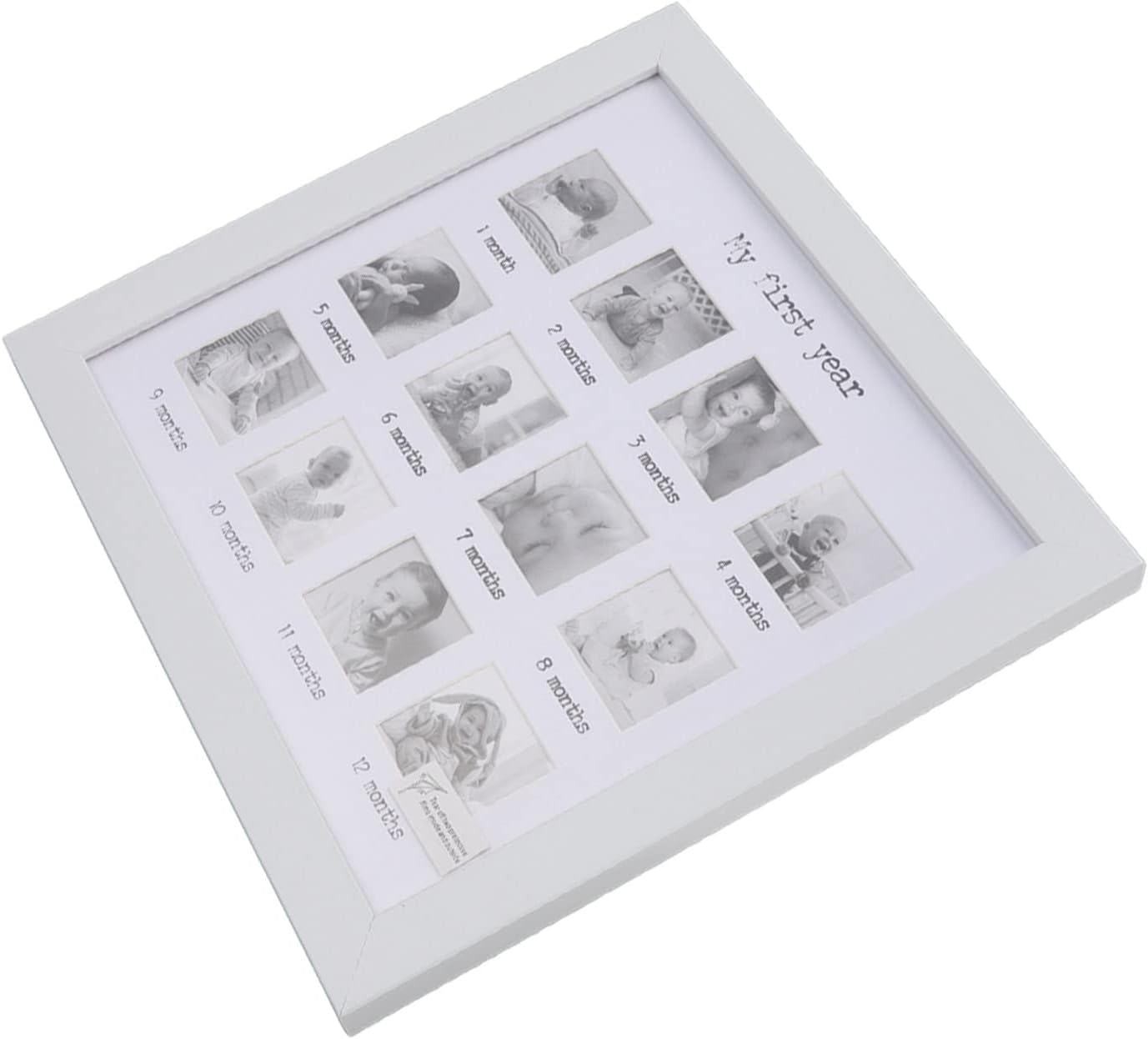 Baby First Year Photo Frame 12 Months Newborn Monthly Picture Frame White Sturdy Durable Baby Growth Record Keepsake Memory Display Wall Mount or Tabletop 25X25Cm