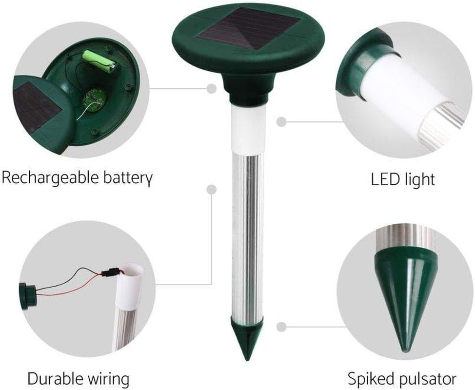 Gardeon LED Snake Repeller, Set of 4 Multi Pulse Solar Powered Repellent Ultrasonic Pest Mouse Repellers Rat Trap Possum Deterrent for Lawns Garden, Water Resistant ABS Plastic 50 X 65Cm image number 3