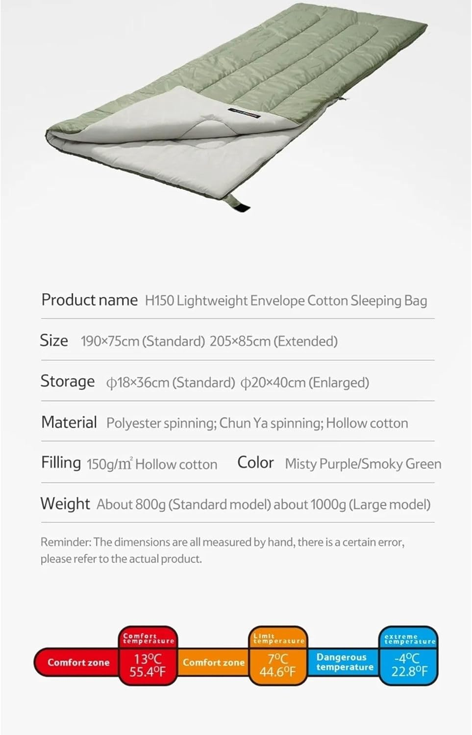 H150 Envelope Cotton Sleeping Bag image number 5