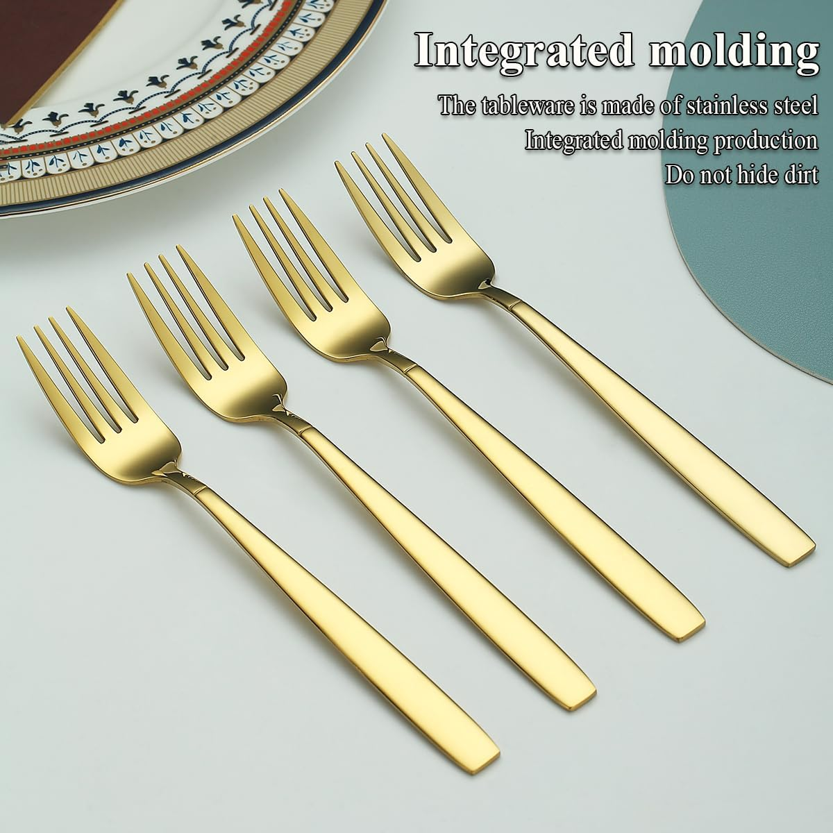 Berglander Gold Table Forks of 12 Pieces, Titanium Gold Plated Stainless Steel Modern Dinner Fork Set, Forks and Spoons Cutlery Ideal for Home, Toilet, Hotel, Wedding, Dishwasher Safe - Black image number 3