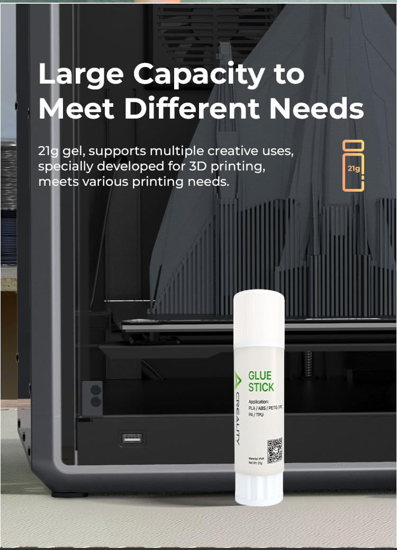 Creality Glue Stick for 3D Printer Build Plate 3Pcs, Maintained Constant Adhesion Prevents Warping, 3D Printer Bed Adhesive for PLA/ABS/PETG/PC/PA/TPU, 3D Print Tools/Accessories, 3D Print Glue, 21G image number 3