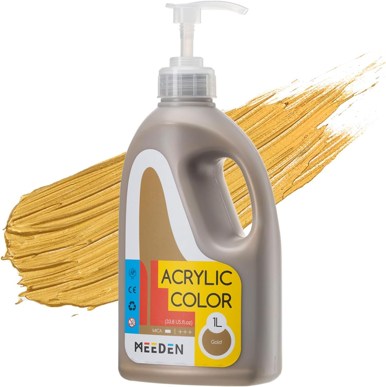 MEEDEN Metallic Gold Acrylic Paint: 1 L /33.8 Oz Liquid Paint with Pump Lid - Gold Art Paints for Canvas, Crafts, Studio, School, Wall & Poured Paintings image number 5