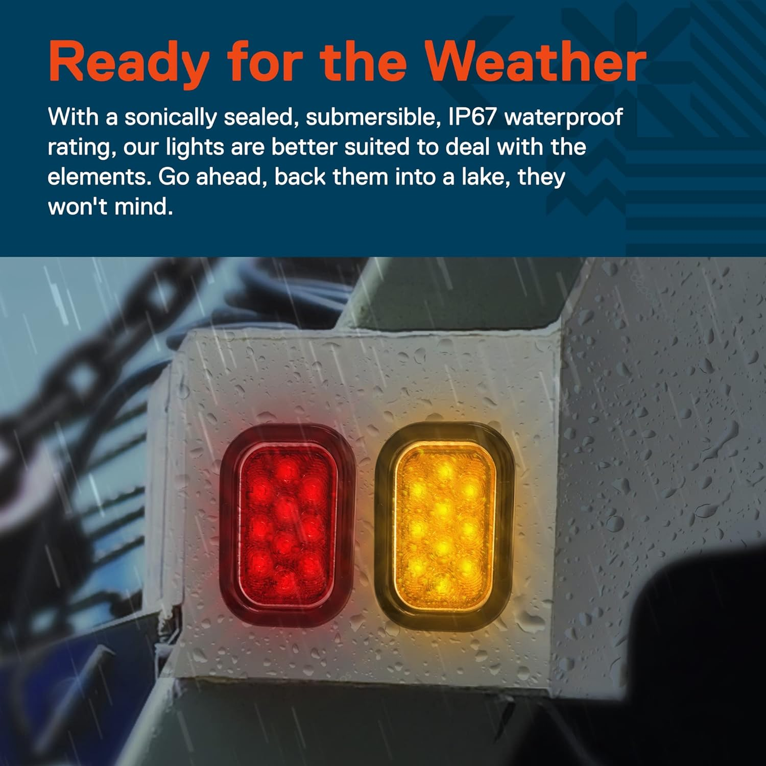 TRUE MODS 2Pc Amber 5X3 3X5 Inch Rectangle LED Trailer Tail Light Kit [DOT FMVSS 108] [SAE I6 P2] [Grommets/Plugs] [Submersible] [Stop Turn Tail Park] [10 LED] Taillight for Tow Truck 80" Wide Trailer image number 4