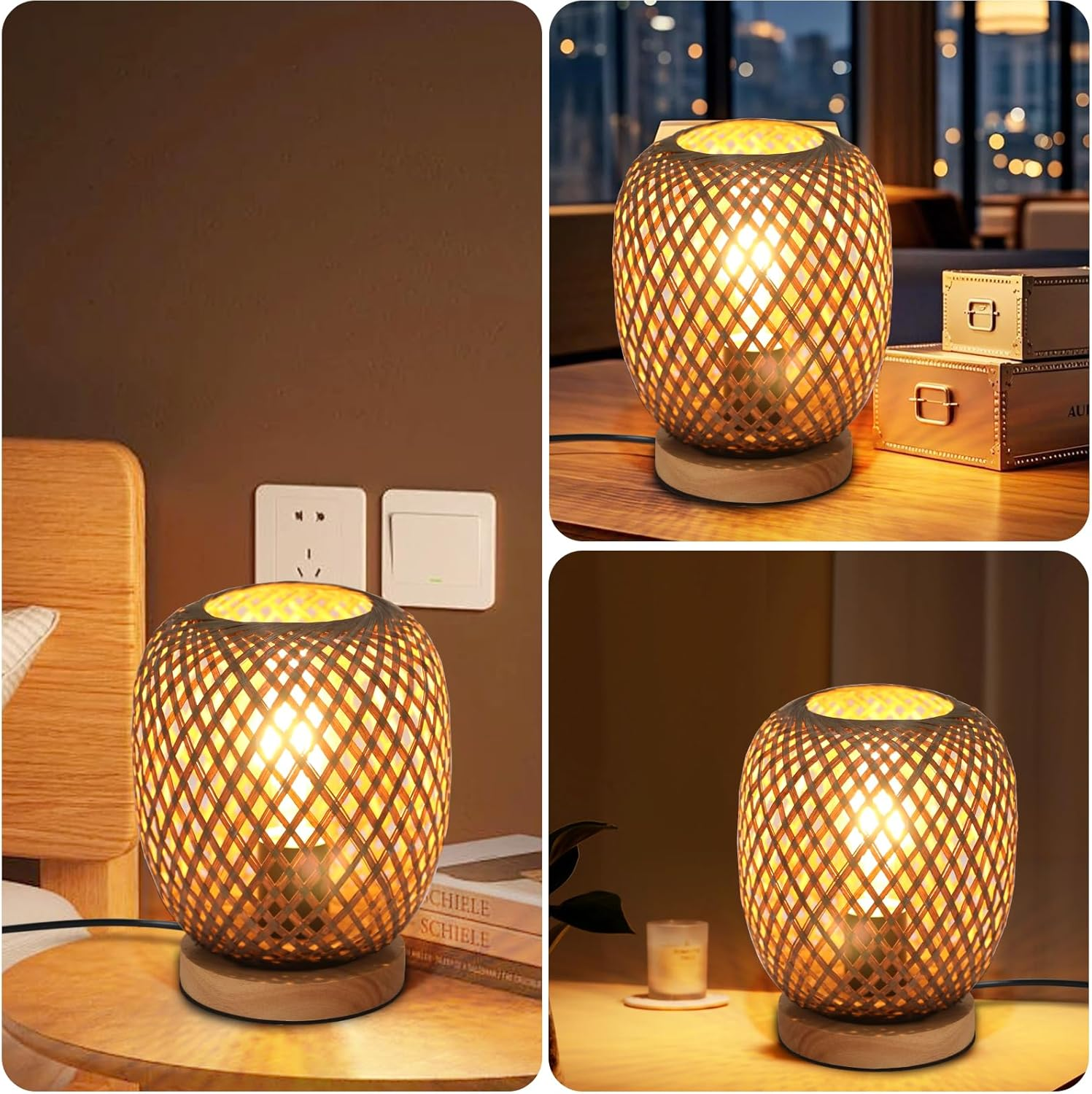 Bamboo Bedside Lamp, Vintage Retro Table Lamp with E27 Base and Built-In Dimmer, Ideal for Bedroom, Living Room and Office (Bulb Not Included) image number 6