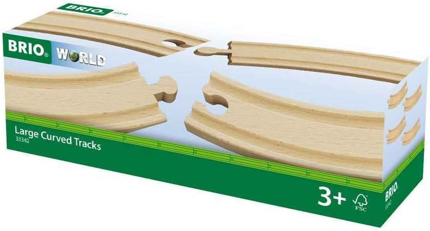 BRIO World 33342 Large Curved Tracks 4 Pieces, Wooden Railway Track Set for BRIO World Trains, Smooth Turn Expansion for Train Layouts, Kids Age 3+ image number 2