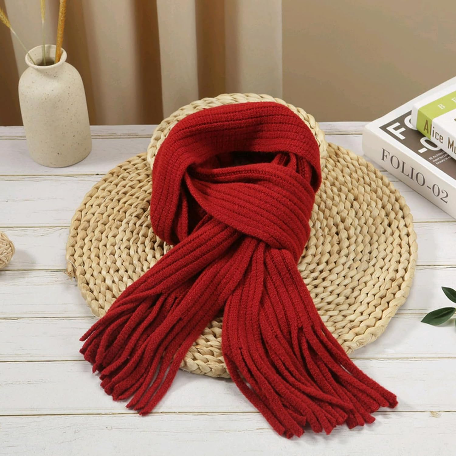 RARITYUS Kids Knitted Scarf Fashion Solid Color Toddler Soft Warm Scarves Neck Warmer Winter for Girls Womens