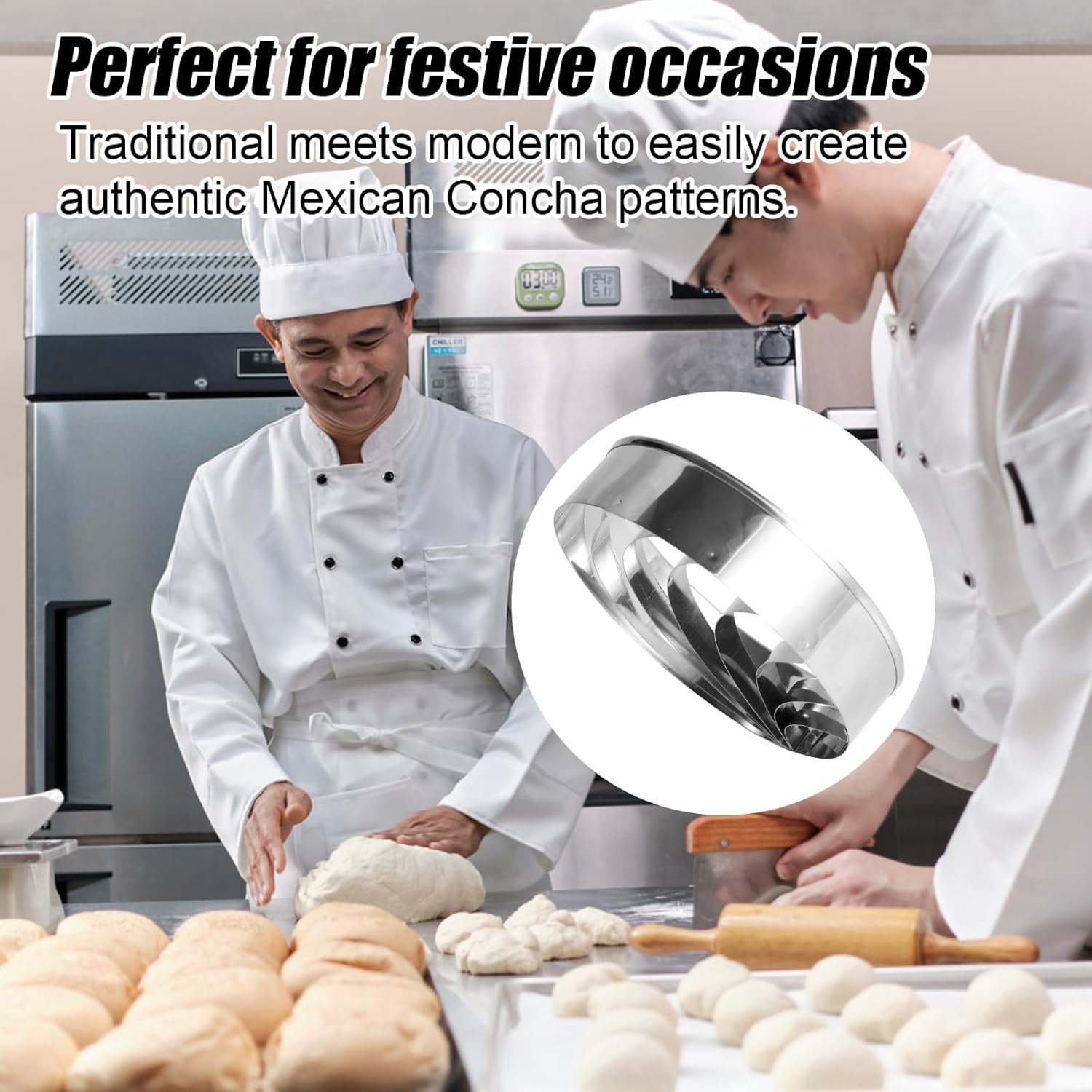 Tinoaly Concha Cutter, Mexican Bread Mold Stamp, 4In/10.2Cm Diameter, Stainless Steel, 1 Piece image number 4