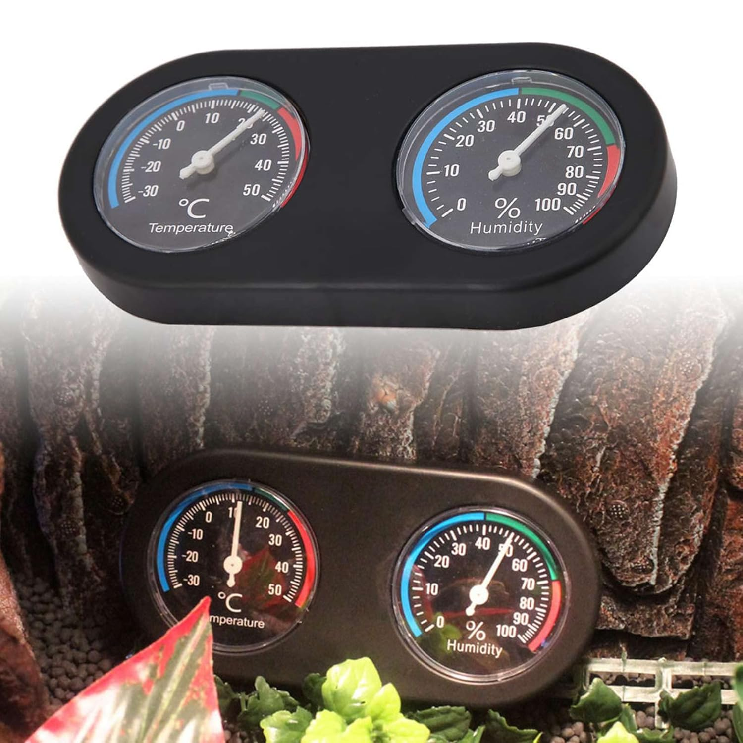 Tnfeeon Dual Dial Reptile Thermometer Hygrometer, Mini Analog Gauge, Temperature Range -22 to 122&deg;F, Ideal for Lizard and Tortoise image number 3