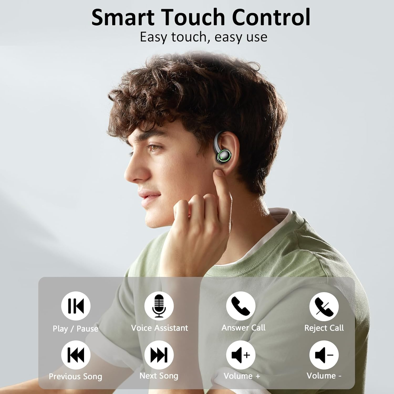 Wireless Earbuds, Bluetooth 5.4 Headphones Sports, 50H Playback Over-Ear Buds with ENC Noise Cancelling Mic, Deep Bass Fitness Earphones Gym Running, IP7 Waterproof Headset with Earhook Workout - Coffee Powder image number 2