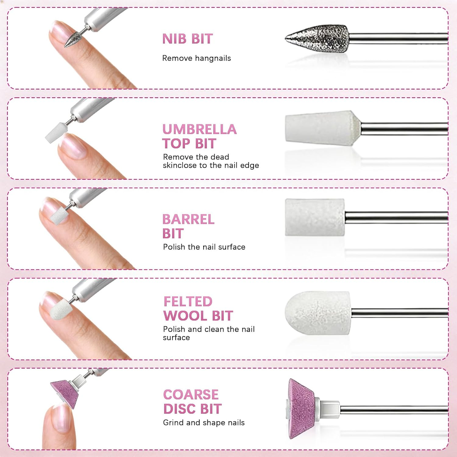 Pack of 21 Nail Cutter Bits, Diamond and Ceramic Cutter Nail Bit for Gel Nails 3/32 Inch Electric Nail Cutter Bits Set Nail Cutter Attachments Piece Nail Drill Set for Manicure and Pedicure image number 4