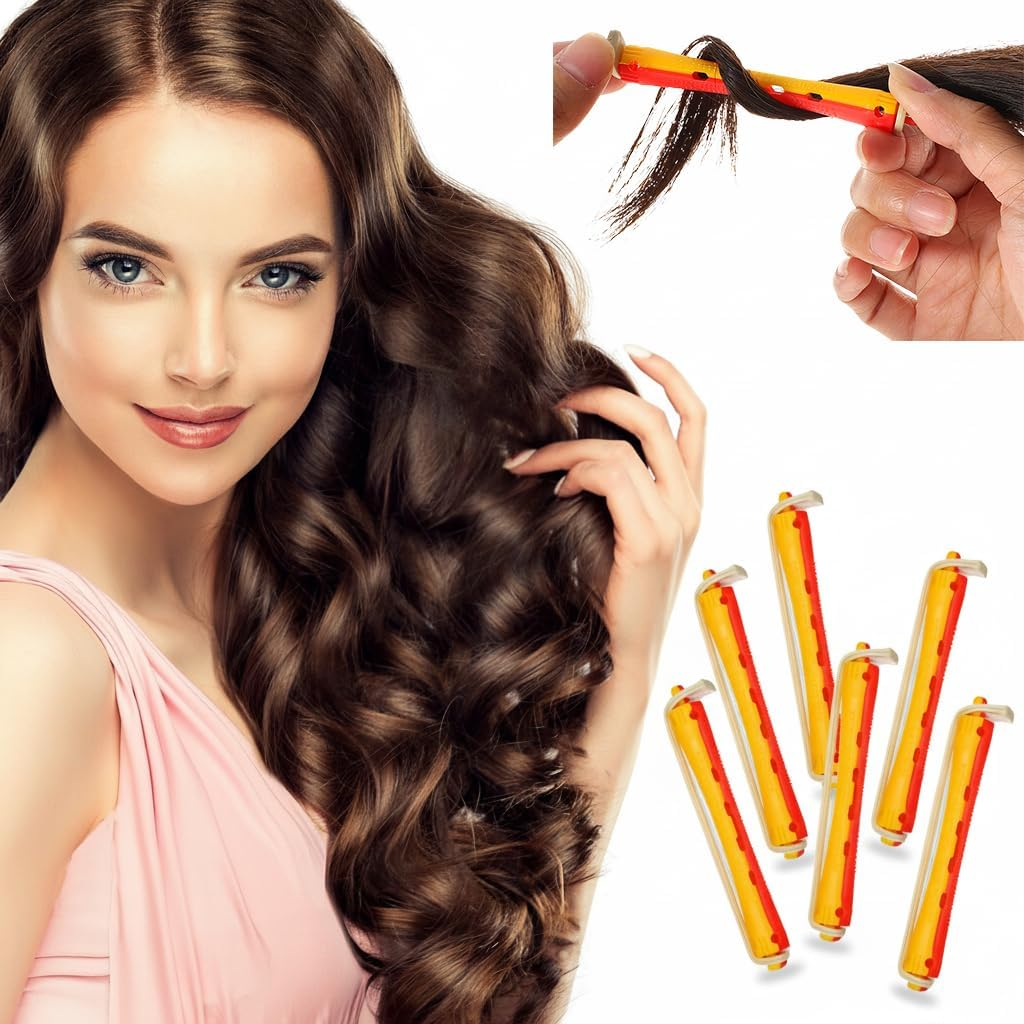 Housoutil Pack of 24 Perm Curlers with Elastic Rubber Band, Plastic Curling Irons for Women, Hairdresser Styling Tool for Retro Waves at Home and Salon image number 2