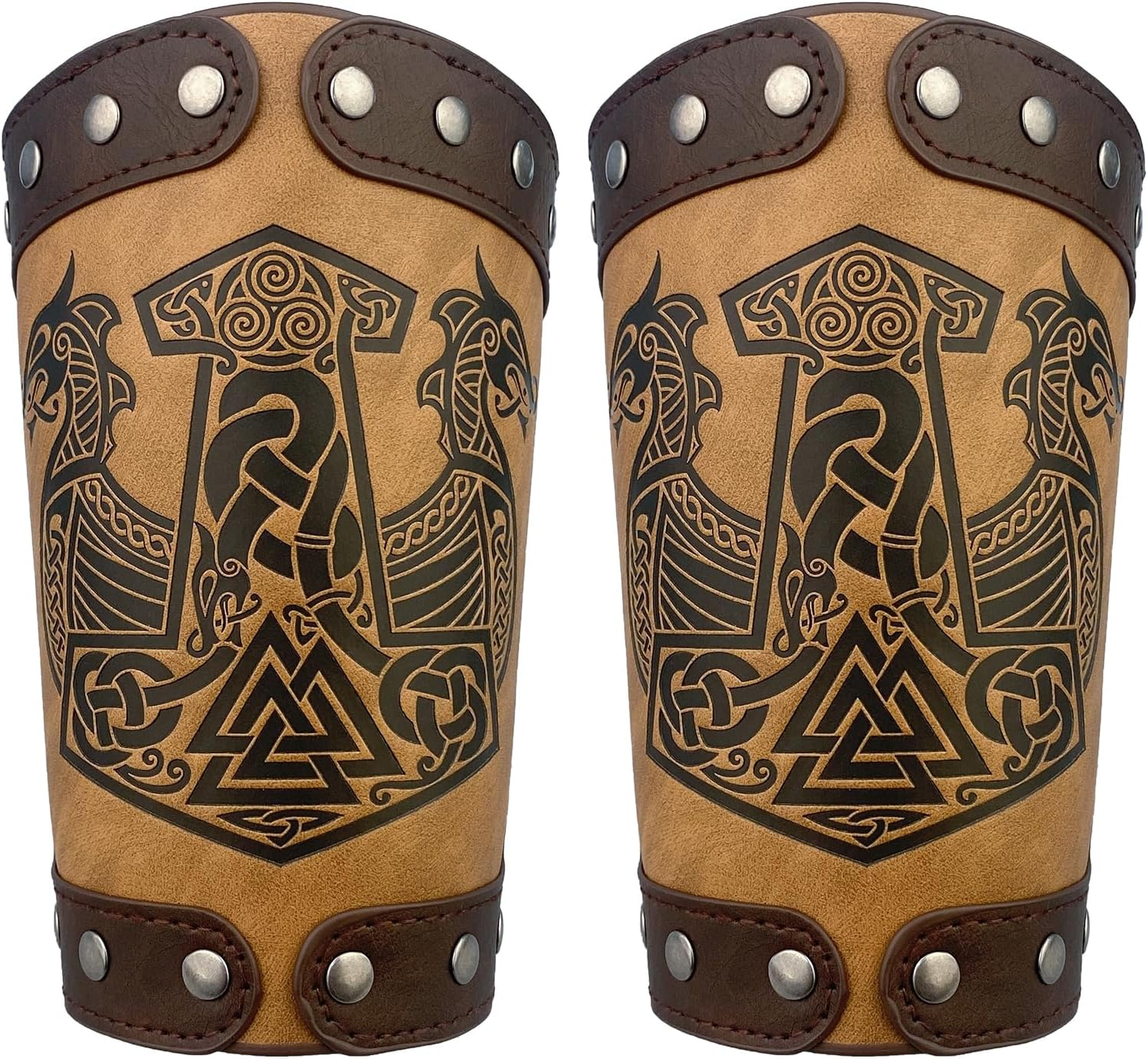Hiifeuer Embossed Viking Symble Faux Leather Arm Armor, Viking Gauntlet Bracers, Knight Arm Guards for LARP Ren Faire image number 5