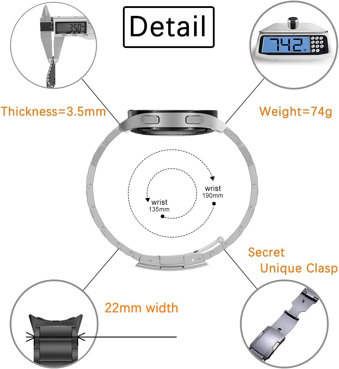 Maktech Titanium Wristband for Google Watch,Metal Bracelet Strap Include Adapter with Turtle Buckle for Google Pixel Watch 3 45Mm [2024] (Black) image number 5