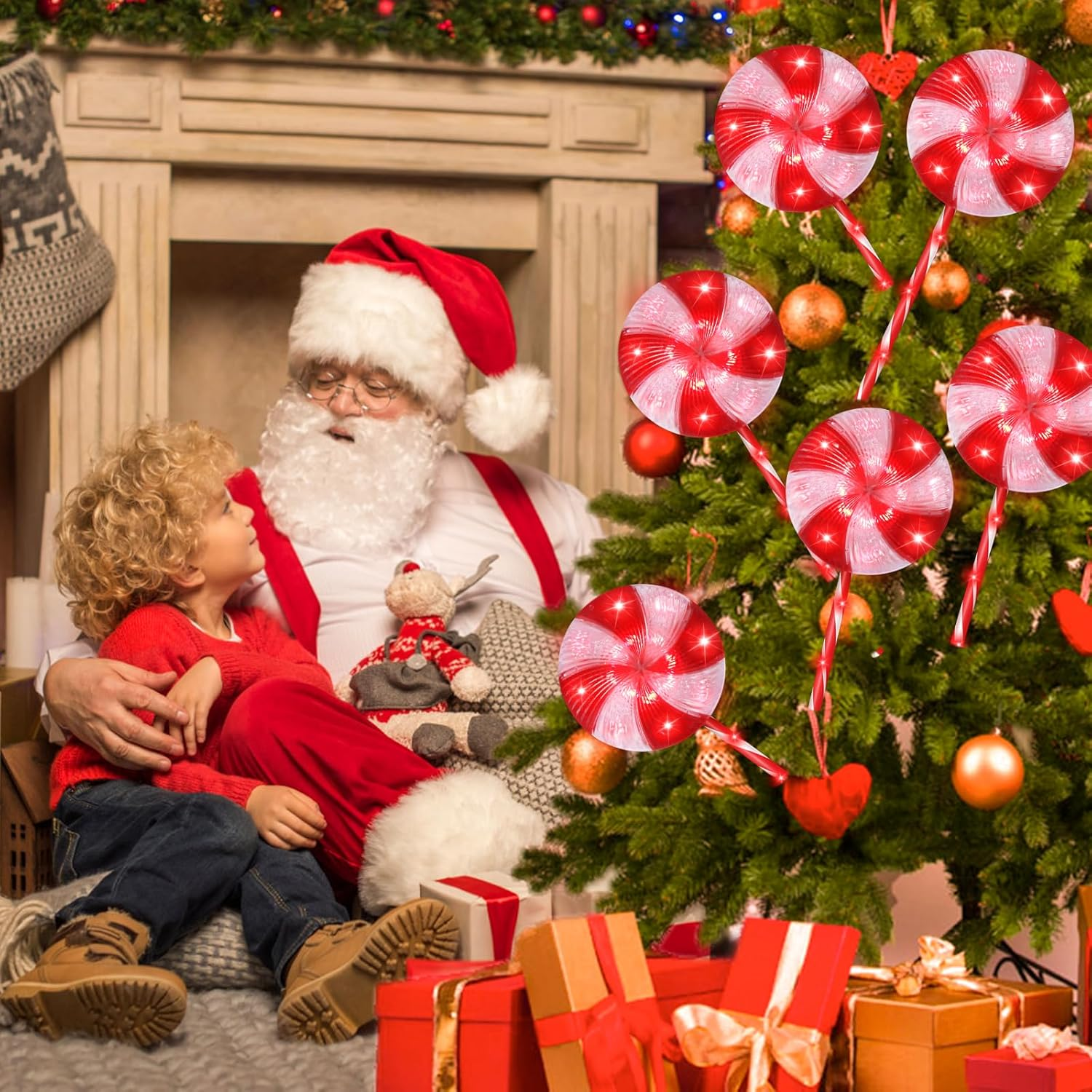 FLSEPAMB 6 Pack Christmas Lollipop Lights Outdoor with Remote Control, 120 Red Leds Christmas Pathway Markers Lights Outdoor Decorations 8 Modes for Xmas Patio Garden Yard Decor image number 2