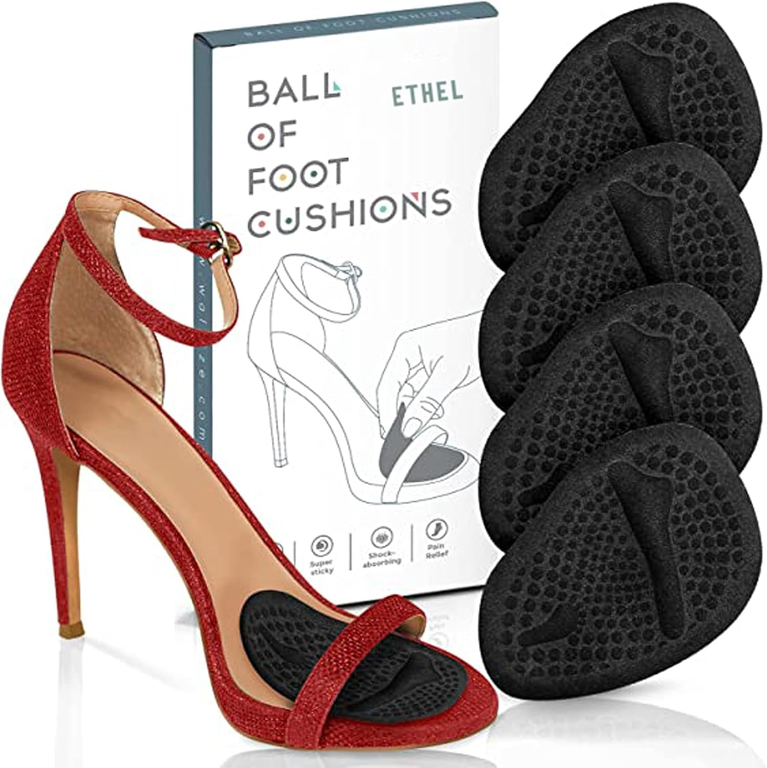 Metatarsal Pads Women | Heel Inserts for Women | Ball of Foot Cushions for Women High Heel (2 Pairs Foot Pads) - Helps with Pain Instantly - One Size Fits Shoe Inserts for Women (Clear)