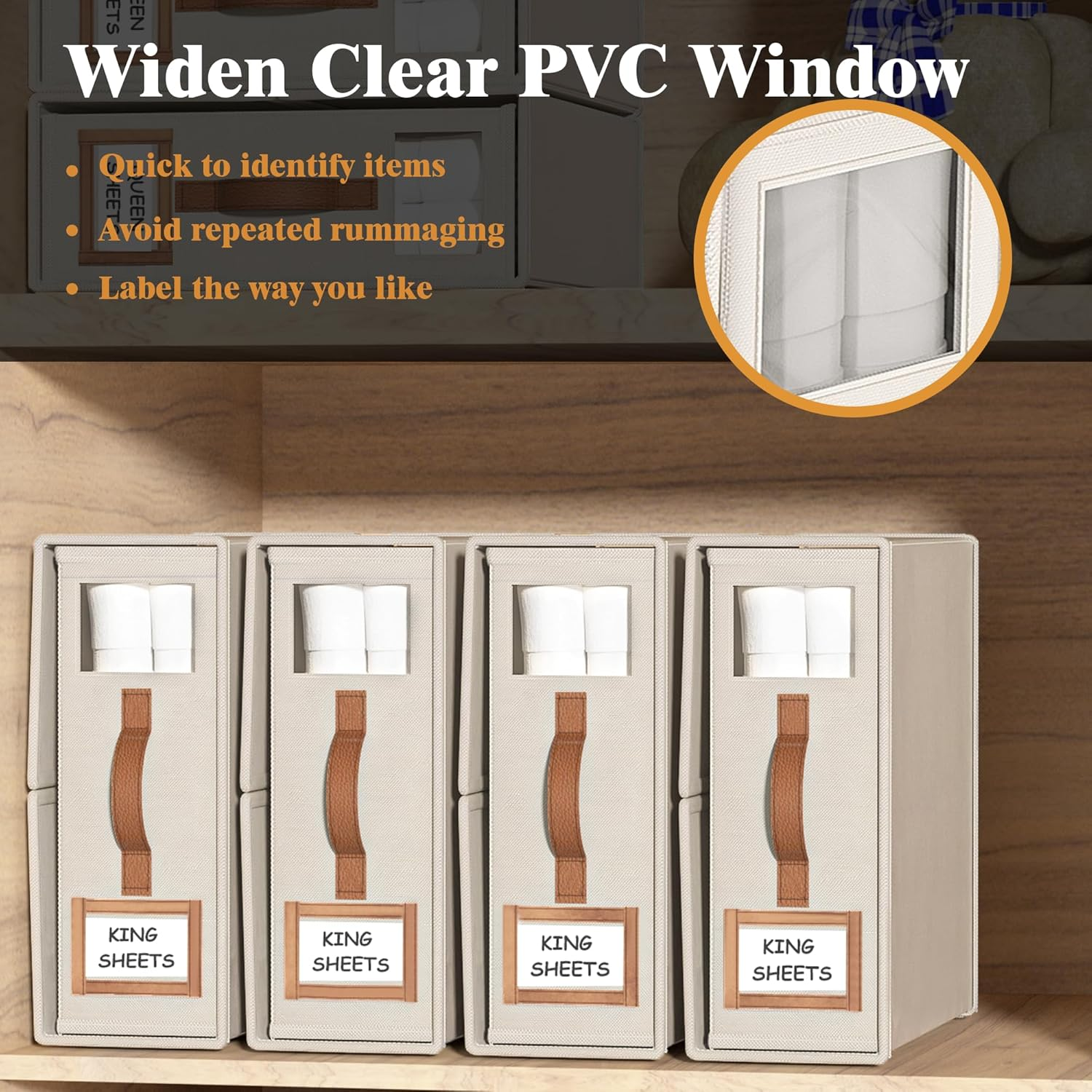 Bigponpon 6 Pack Bed Sheets Organizers and Storage (King Size),Foldable Sheet Organizer with Handle for Linen Closet,Bedding Organizer Storage for Sheets, Duvet Cover (Beige) image number 1