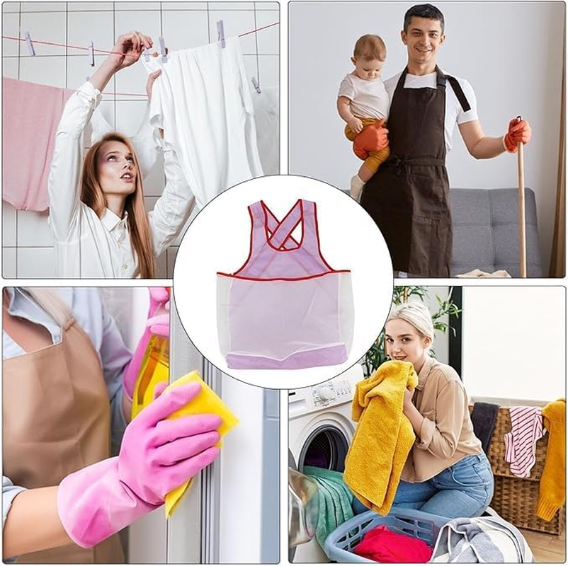 JIGCEN Apron, Waterproof Laundry Bib Apron with Pouch, Sleeveless, Pink, Unisex-Adults