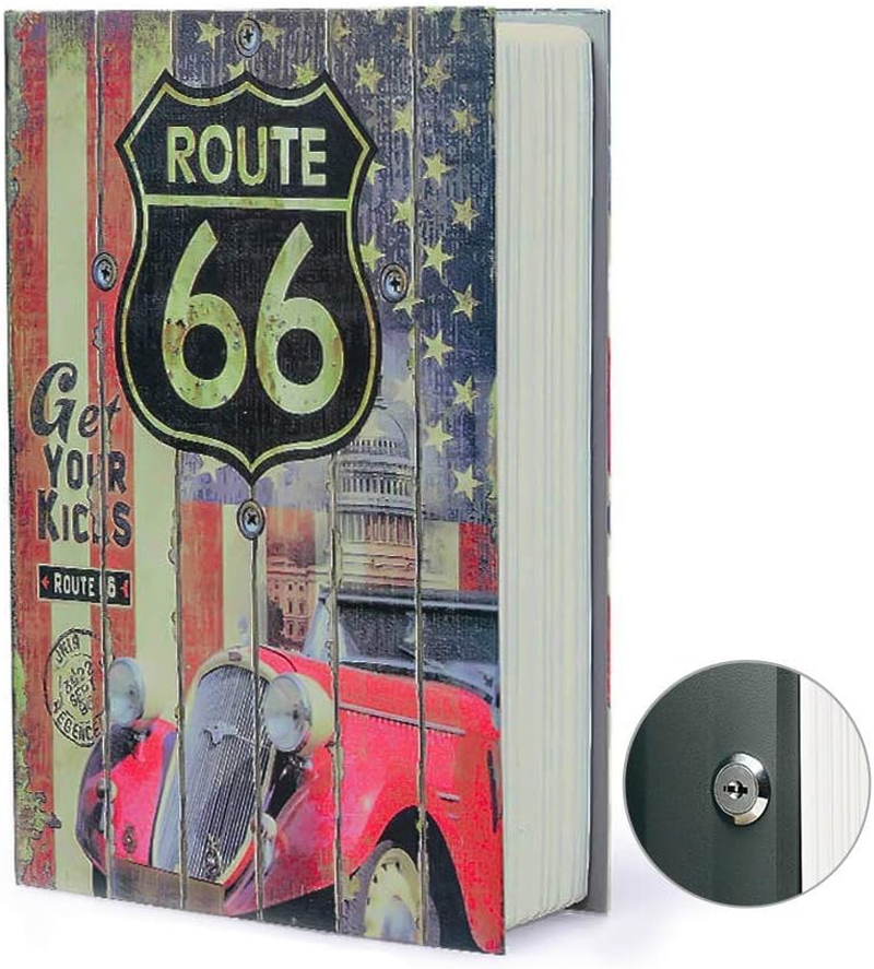 Storage Book Safe Storage Box Dictionary Secret Safe Tin with Security Combination Lock/Key Redirect Book Hidden Safe (Key, Route 66) image number 6