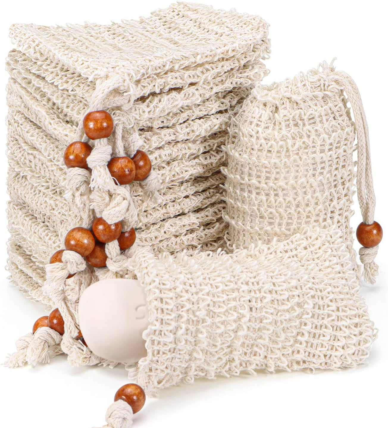 20 Pack Soap Saver Bag for Bar Soap, Bar Soap Scrubber Pouch with Wooden Bead, Exfoliating Soap Bag for Shower image number 6