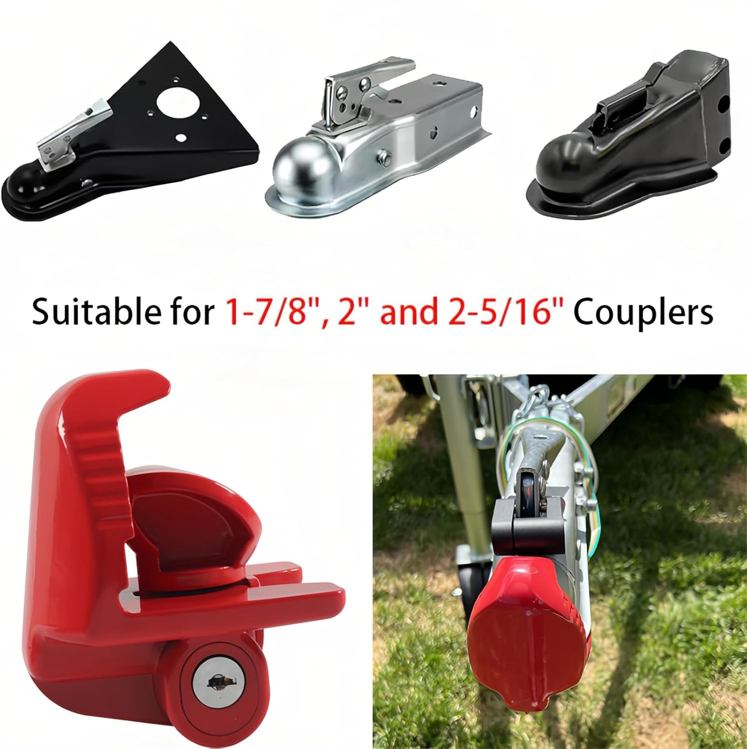 Taoluwin Trailer Hitch Lock Universal Adjustable Fit 1-7/8" 2" 2-5/16" Couplers, Heavy Duty Weatherproof Caravan Hitch Lock, Anti-Theft RV Locks for Trailers, Trucks, Boats image number 4