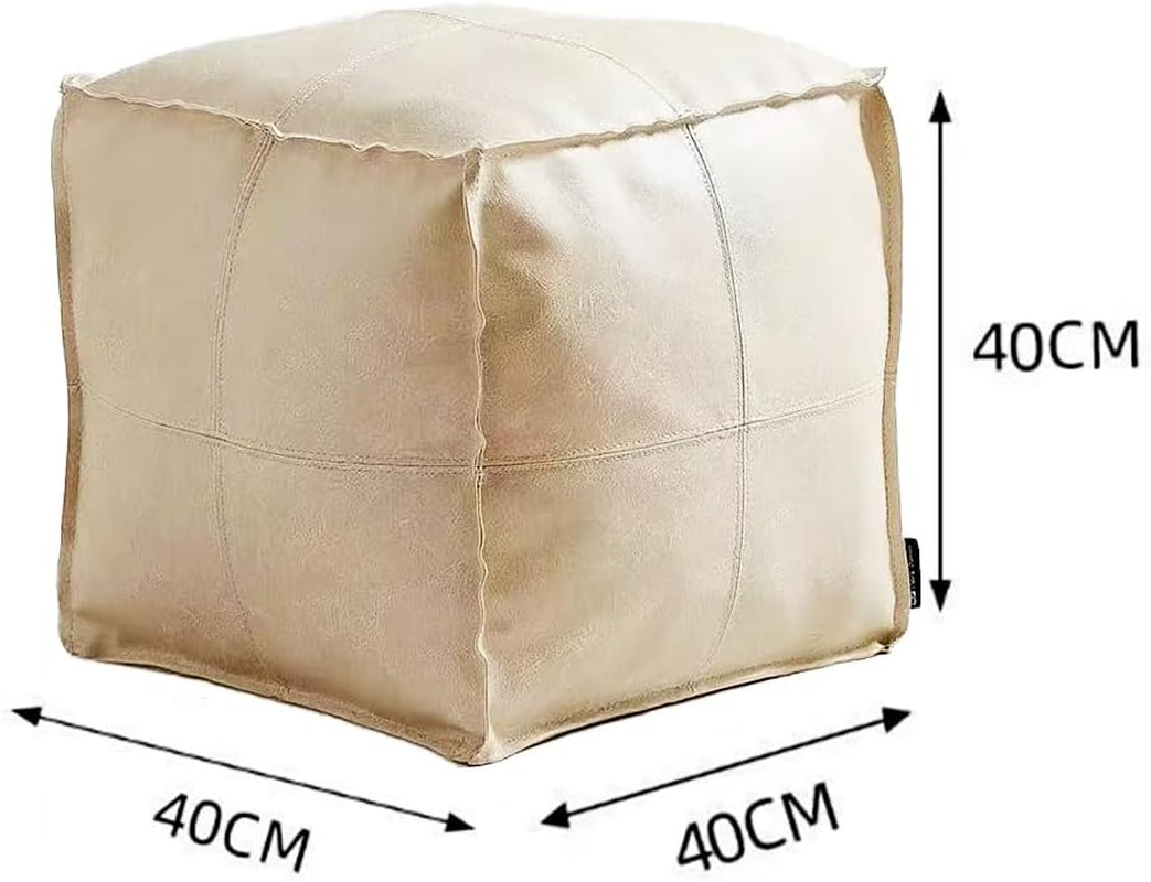 Betterlifewj Unstuffed Pouf Footstool Cover Handmade Faux PU Leather Moroccan Footrest Cover for Living Room Storage Clothes Blancket Balcony Office Outdoor Square Beige image number 6