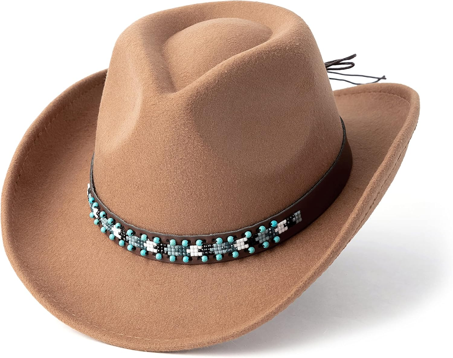 Gossifan Western Cowboy & Cowgirl Hat Felt Wide Brim Women Men Fedora - B Belt White image number 2