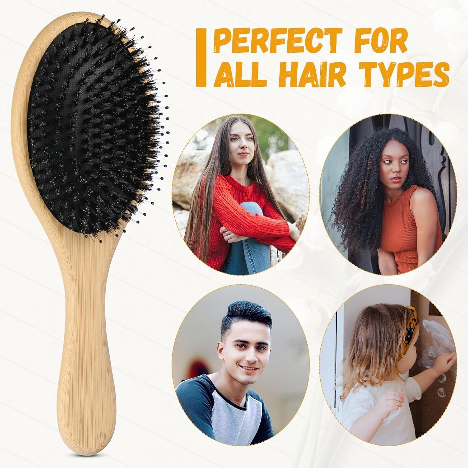 2Pcs Bamboo Boar Bristle Hair Brush Soft Nylon Blend Detangling Brush,Bamboo Hair Brush Wood with Natural Pins,Bamboo Wood Hair Brush Detangling Brush Hair Brush,Bamboo Hair Brush with Boar Bristles image number 5