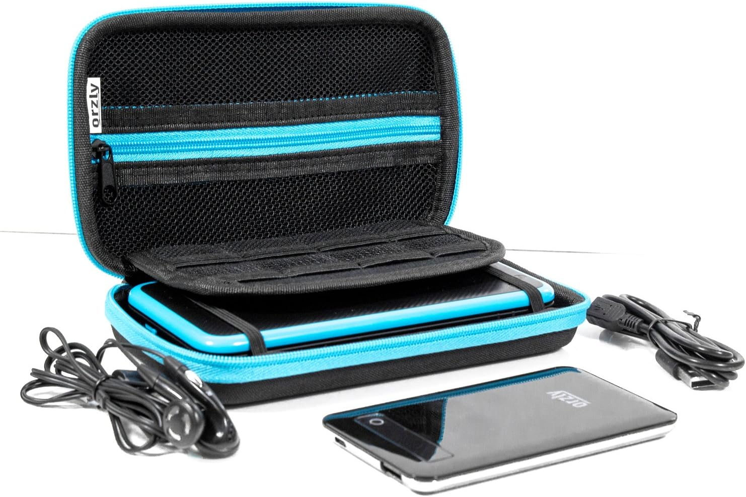 2DS XL Case, Orzly Carry Case for New Nintendo 2DS XL - Protective Hard Shell Portable Travel Case Pouch for New 2DS XL Console with Slots for Games & Zip Pocket - Blue on Black image number 4
