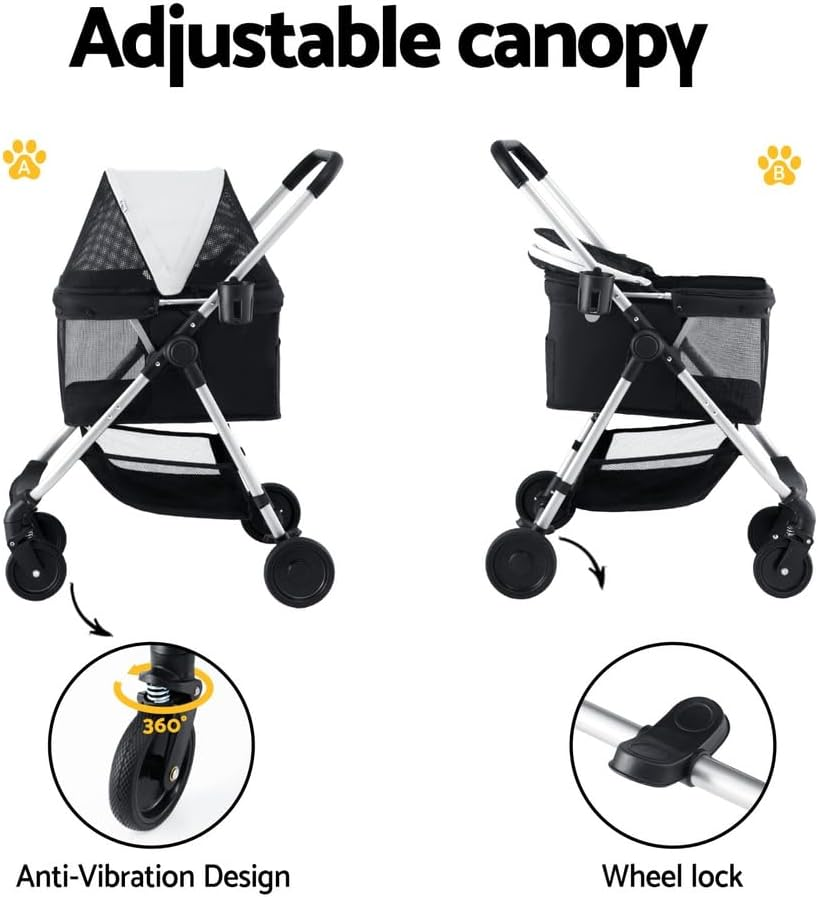 I.Pet Pet Stroller, Foldable Cat Dog Carrier Backpack Travel Pushchair Strollers Pram Seat Trolley Outdoors Transport Carriers, Folding with 4 Wheels Water Resistance Black image number 6