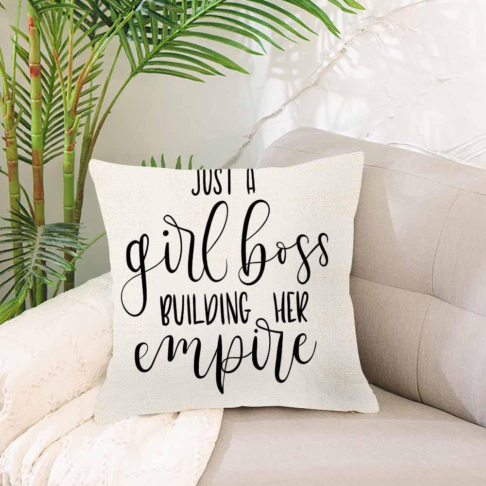 IBILIU Throw Pillow Covers Just Girl Boss Building Her Empire Inspirational Phrase Modern Feminism Quote Lettering Cushion Pillow Case 18X18 Inches image number 4