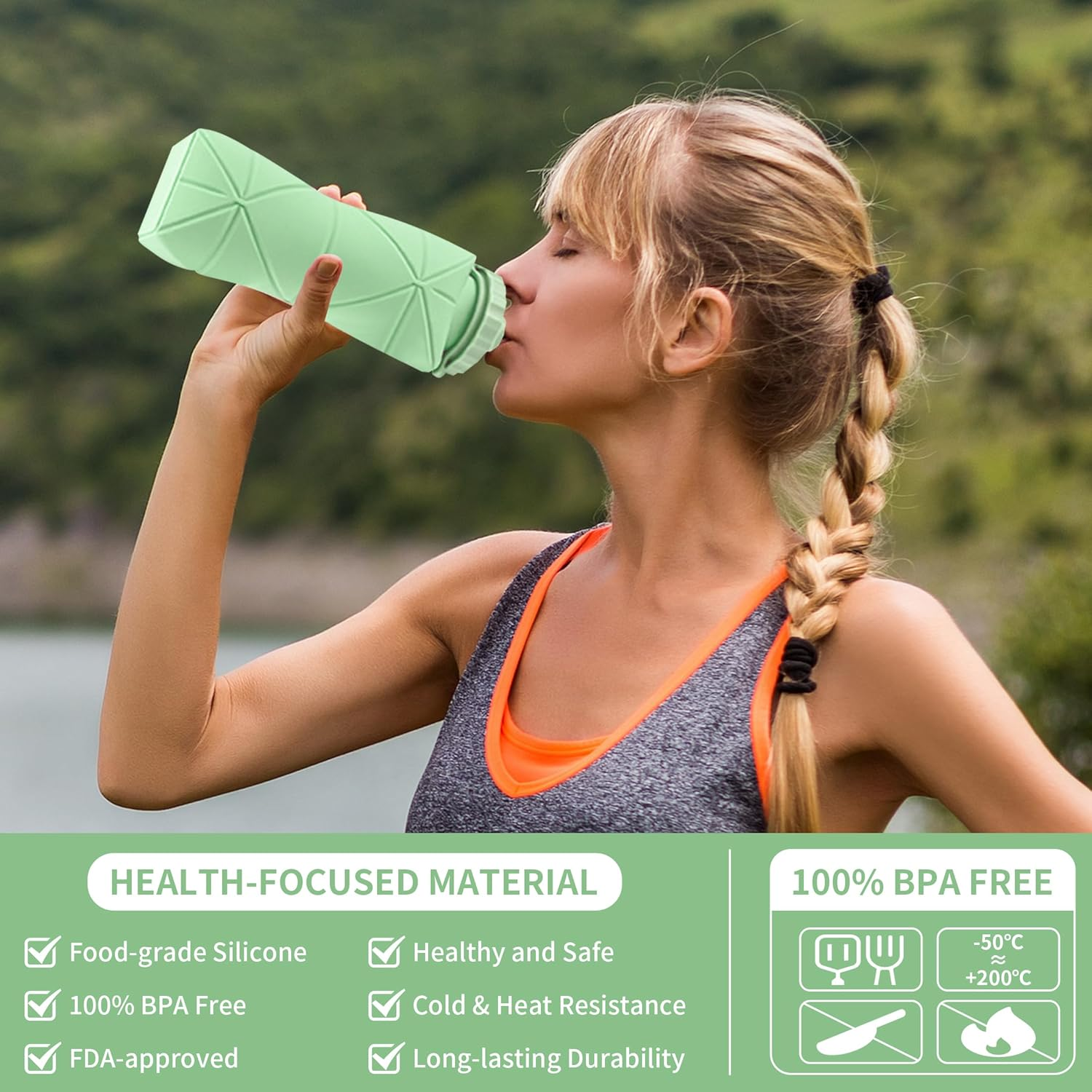 Collapsible Water Bottle 20.3 Oz, Leak Proof Lid Reusable, Bpa-Free Silicone Collapsible Travel Water Bottle for Hiking, Outdoor Sports, Gym, Camping image number 5