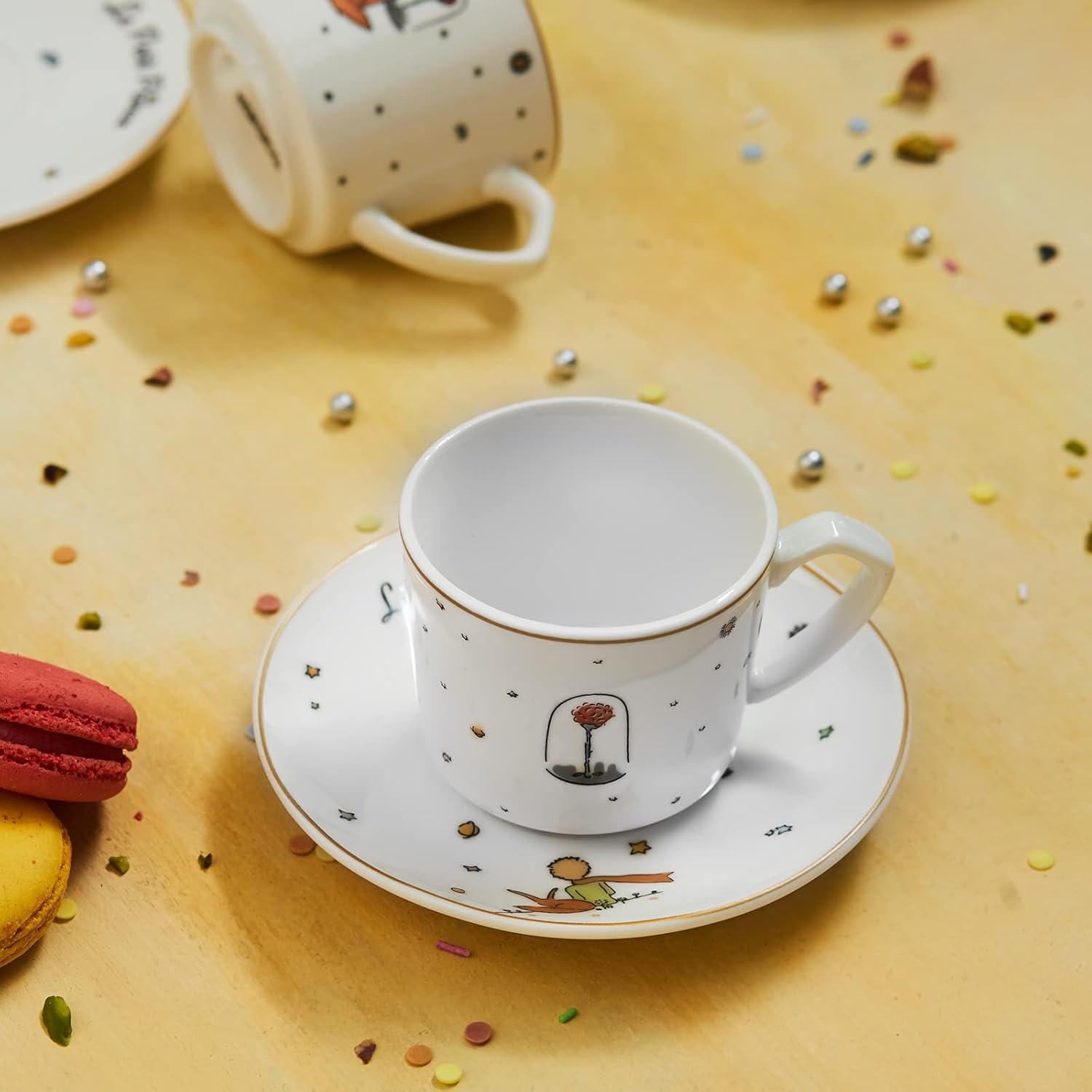 KARACA Porcelain Coffee Cups with Handle for Hot Beverages the Little Prince Cup and Saucer Set of 12 for 6 Perc. 3 Fl Oz (80 Ml) Teacup for Cappuccino Latte Cocoa Milk Tea image number 6