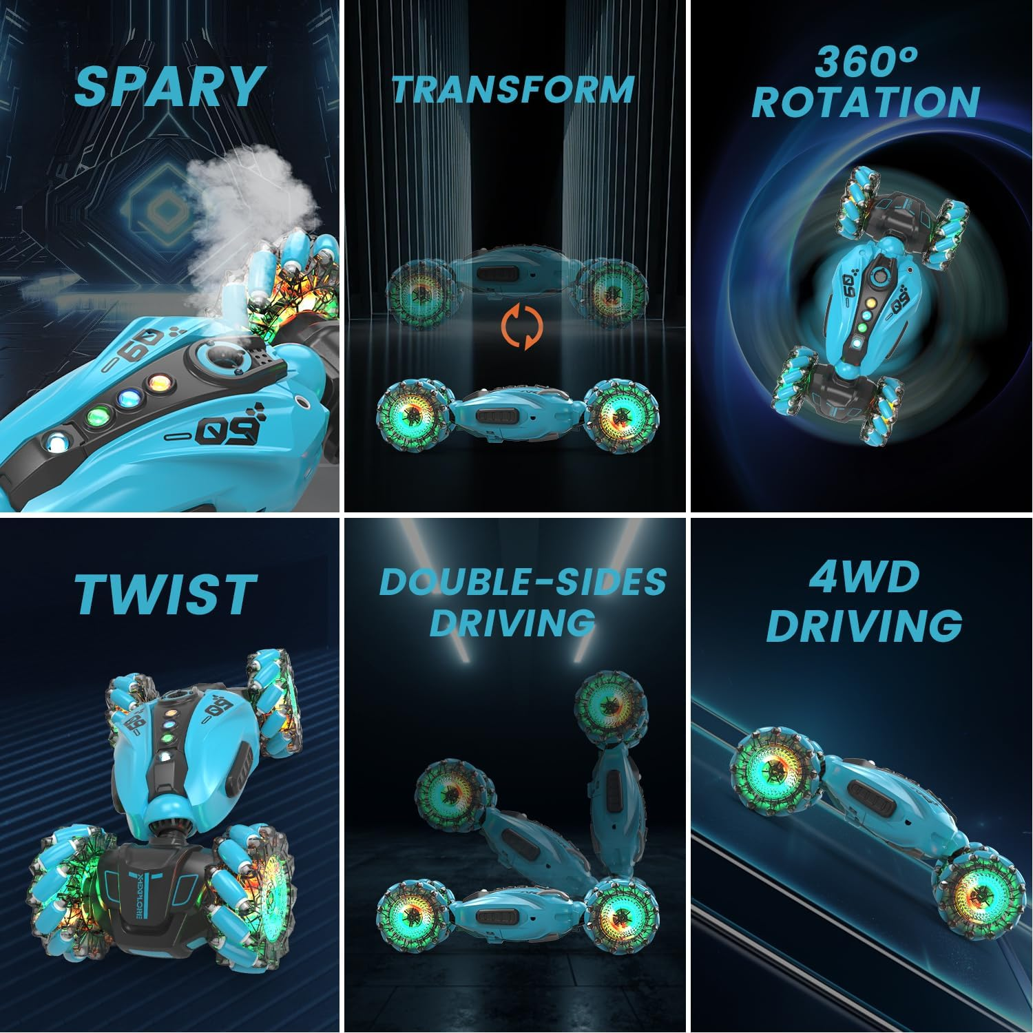 Eaglestone 1:12 RC Stunt Car, 2.4Ghz 4WD Remote Control Car with 360&deg; Flips & Rotations, Sensor Toy Cars with LED Lights, All-Terrain RC Car for Kids and Adults, Boys and Girls(Blue) image number 6