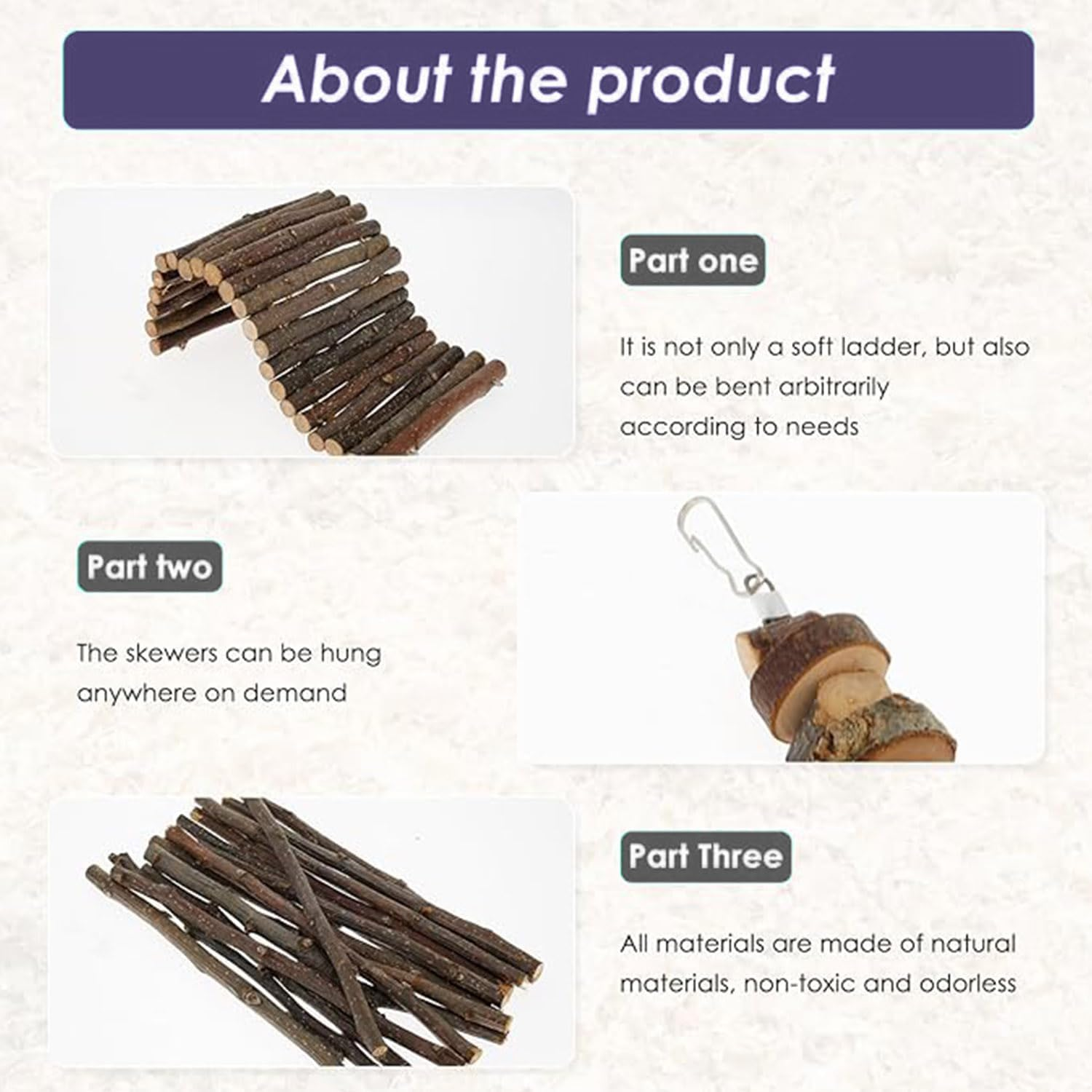 Roczential 11Pcs Hamster Toys Set Natural Wood Hamster Cage Accessories with 11-Pack Different Chew Toys Natural Molar Tools for Rabbit Guinea Pig Gerbil Chinchilla.