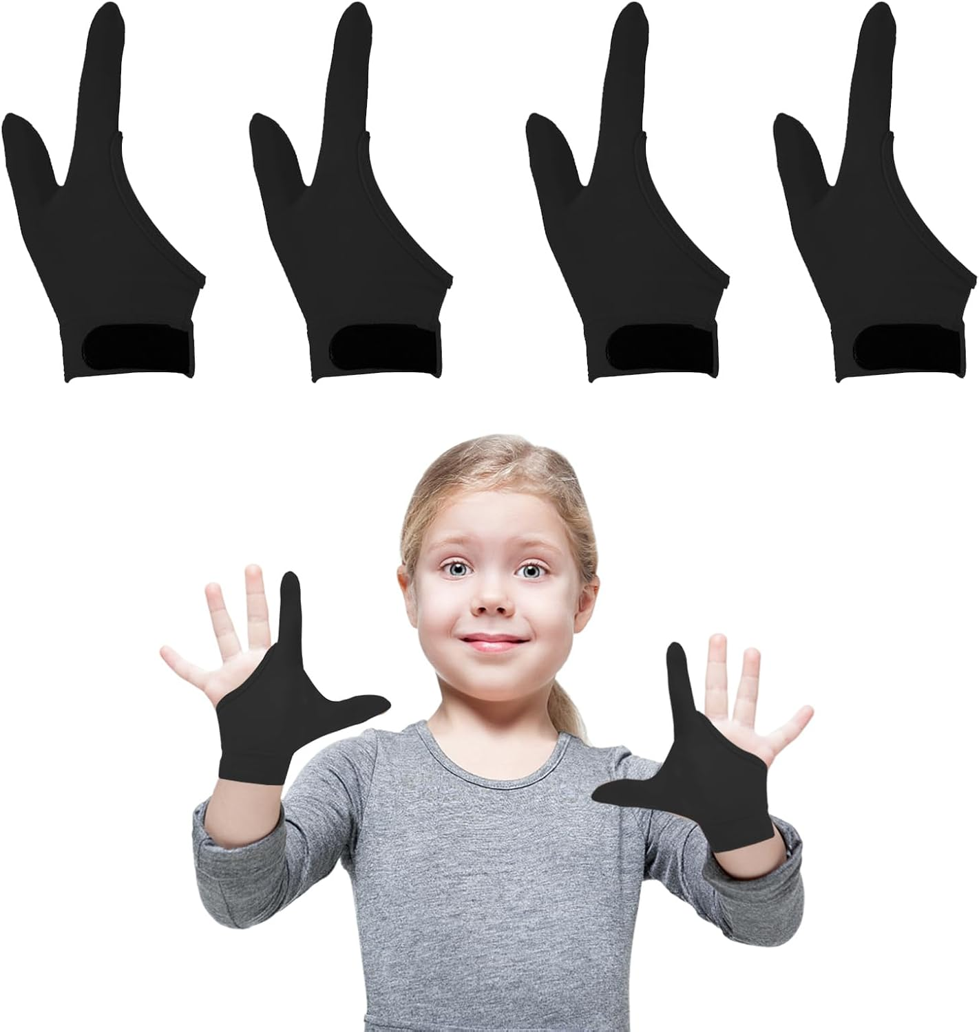 Kuskins 4 Pcs Thumb Sucking Guard Gloves for Kids Ages 5-13, Breathable Sensory Gloves to Stop Thumb Sucking & Nail Biting, Soft Cotton anti Suck Guard with Chewy Compression (Black) image number 1